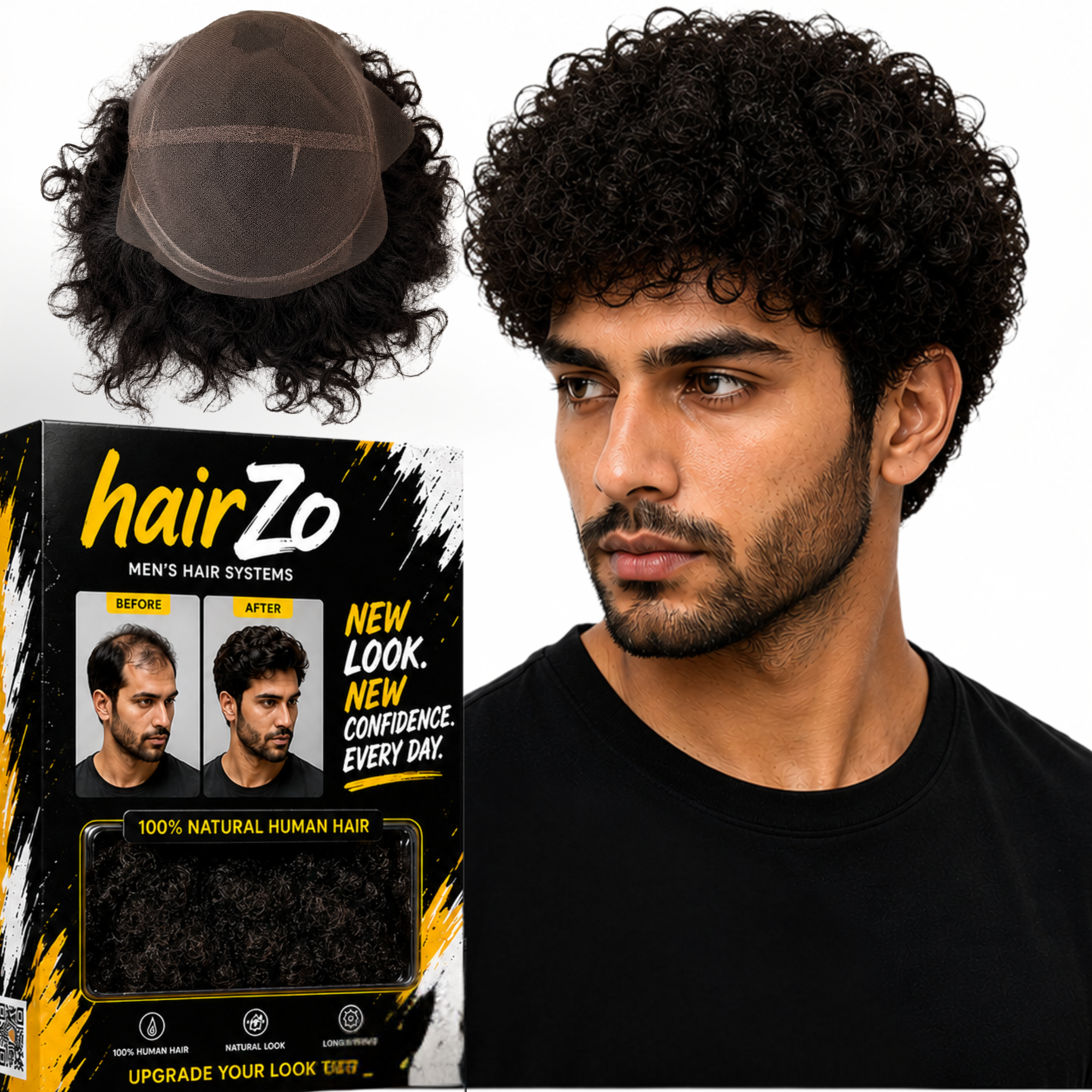 Hairzo Curly Hair Wig for Men | Natural Looking Synthetic Men's Wig with Realistic Scalp Design | Lightweight Short Curly Wig for Daily Wear & Special Occasions
