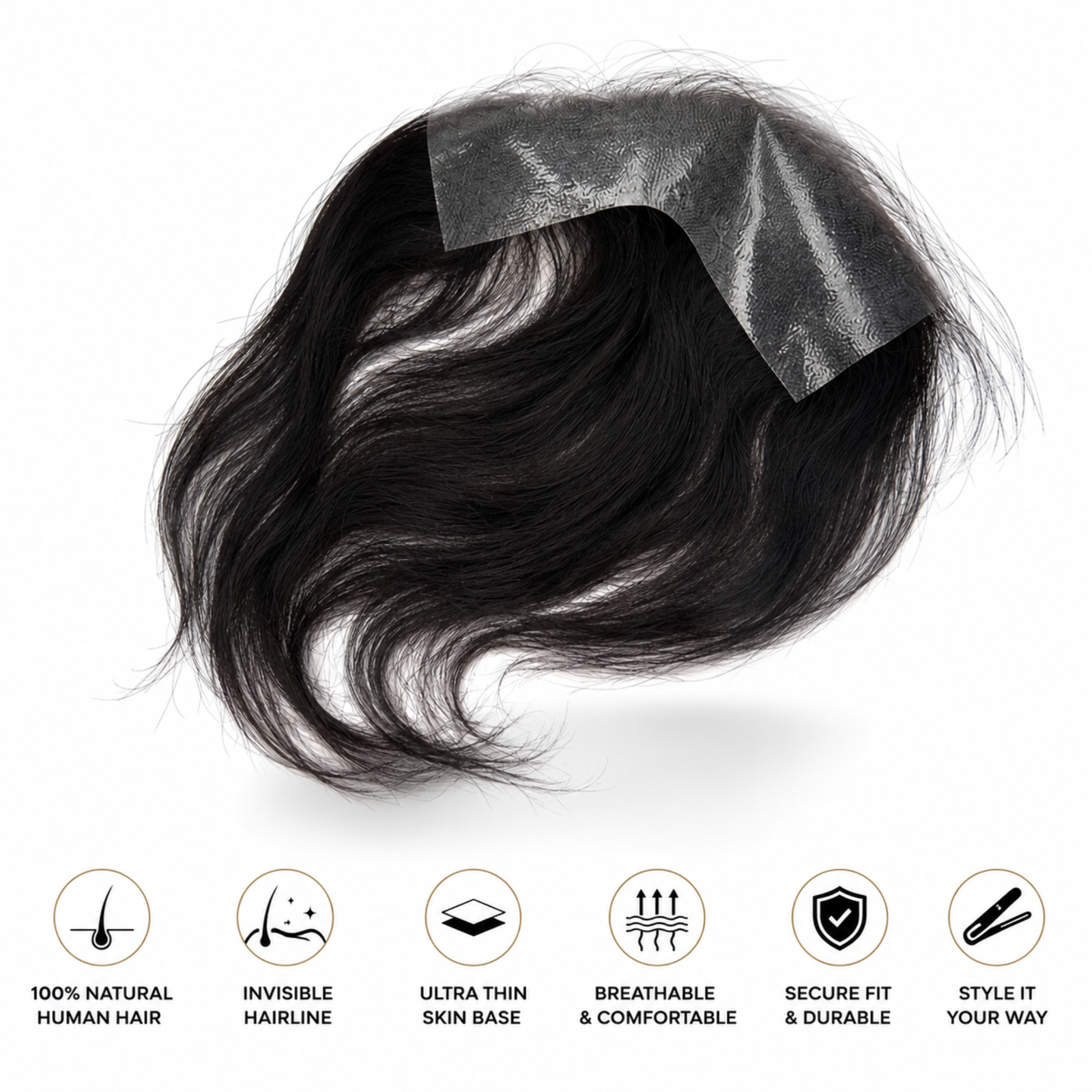 Hairzo Men’s Frontal Forehead Hair Topper Patch | Indian Human Hair Thin Skin PU Toupee for Receding Hairline | Natural V Loop Hair Replacement System for Men
