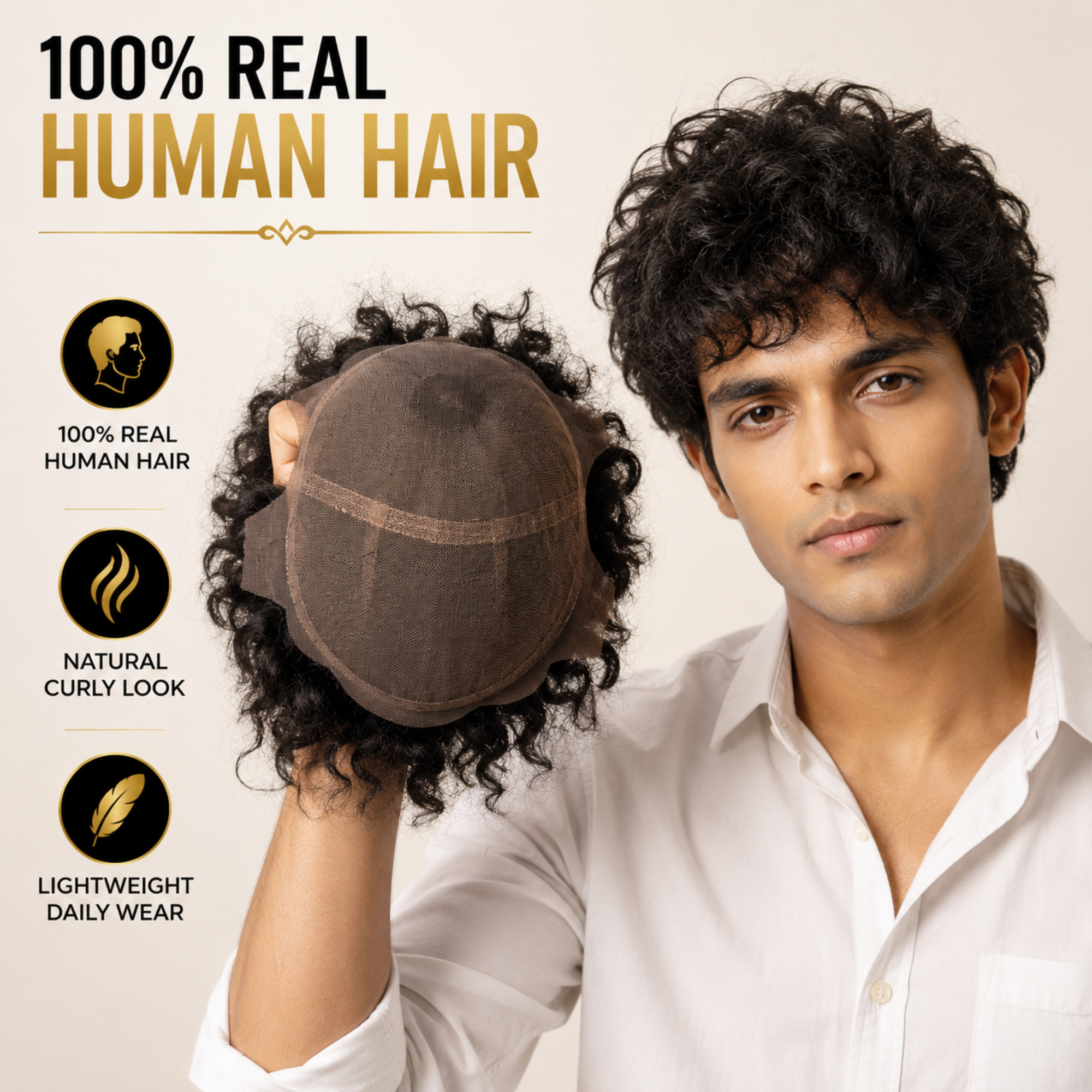 Hairzo Curly Hair Wig for Men | Natural Looking Synthetic Men's Wig with Realistic Scalp Design | Lightweight Short Curly Wig for Daily Wear & Special Occasions