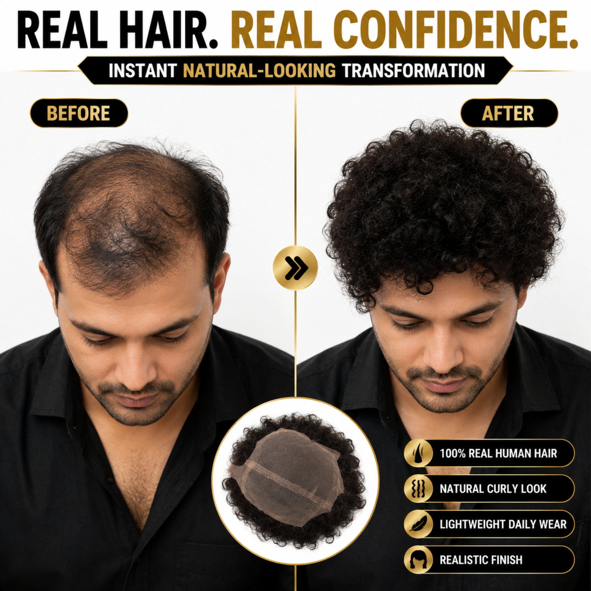 Hairzo Curly Hair Wig for Men | Natural Looking Synthetic Men's Wig with Realistic Scalp Design | Lightweight Short Curly Wig for Daily Wear & Special Occasions