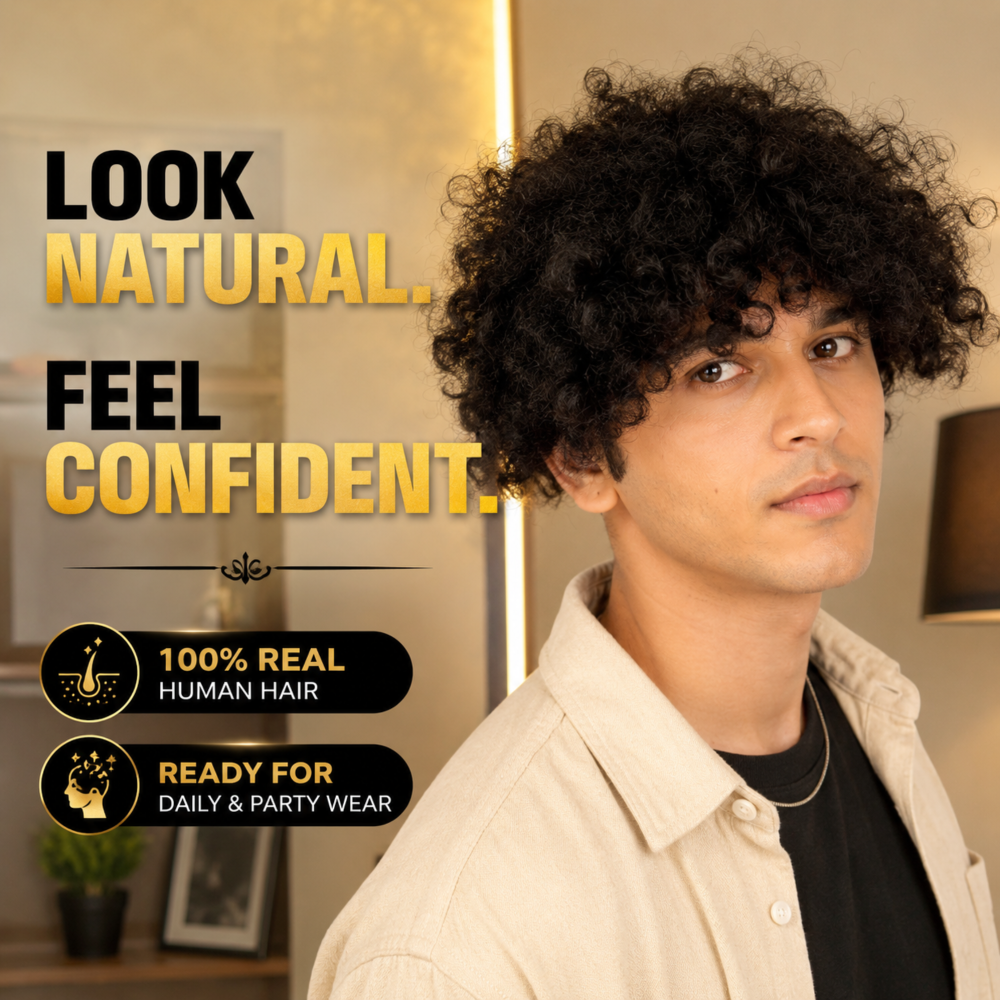 Hairzo Curly Hair Wig for Men | Natural Looking Synthetic Men's Wig with Realistic Scalp Design | Lightweight Short Curly Wig for Daily Wear & Special Occasions