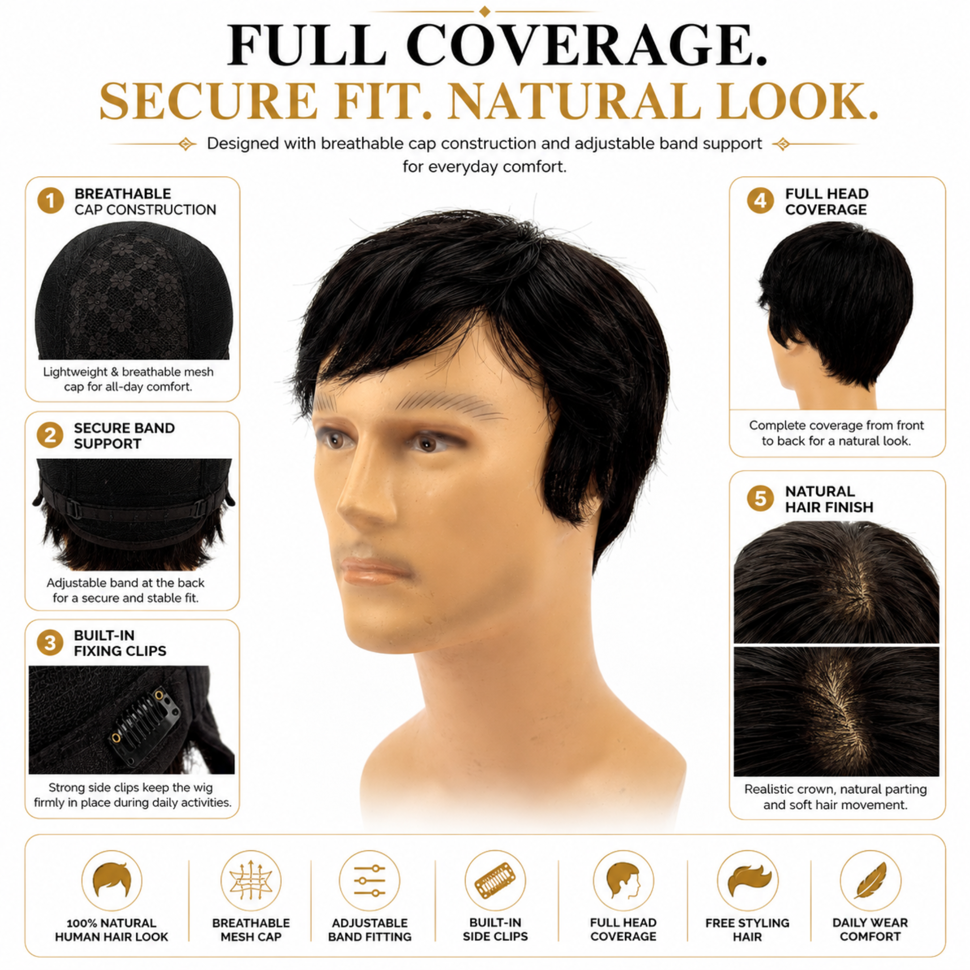 Hairzo SKIN MULTI COMBING Hair Patch for Men | 100% Indian Remy Human Hair Skin Base Hair Replacement System with Clip & Adjustable Band