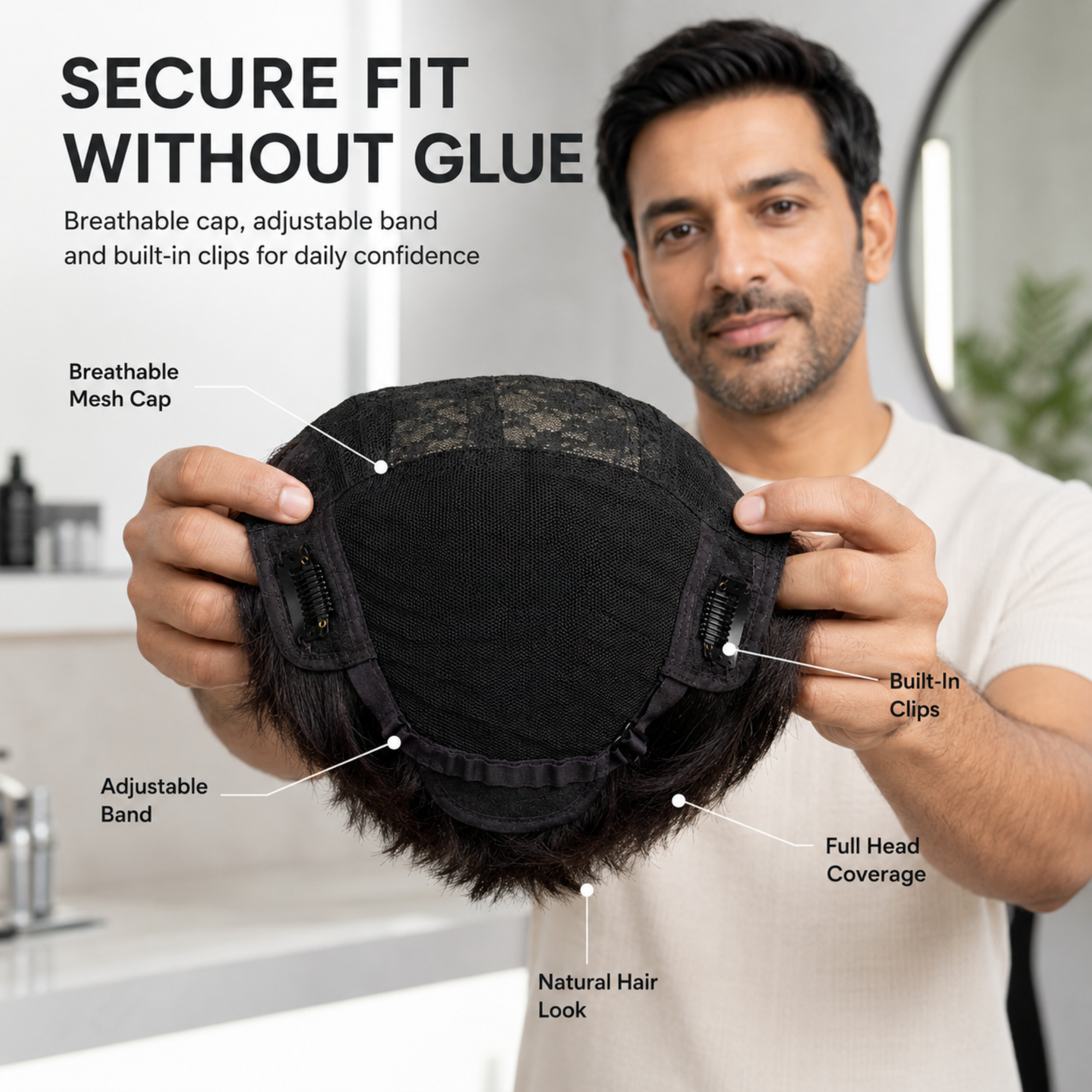 Hairzo SKIN MULTI COMBING Hair Patch for Men | 100% Indian Remy Human Hair Skin Base Hair Replacement System with Clip & Adjustable Band