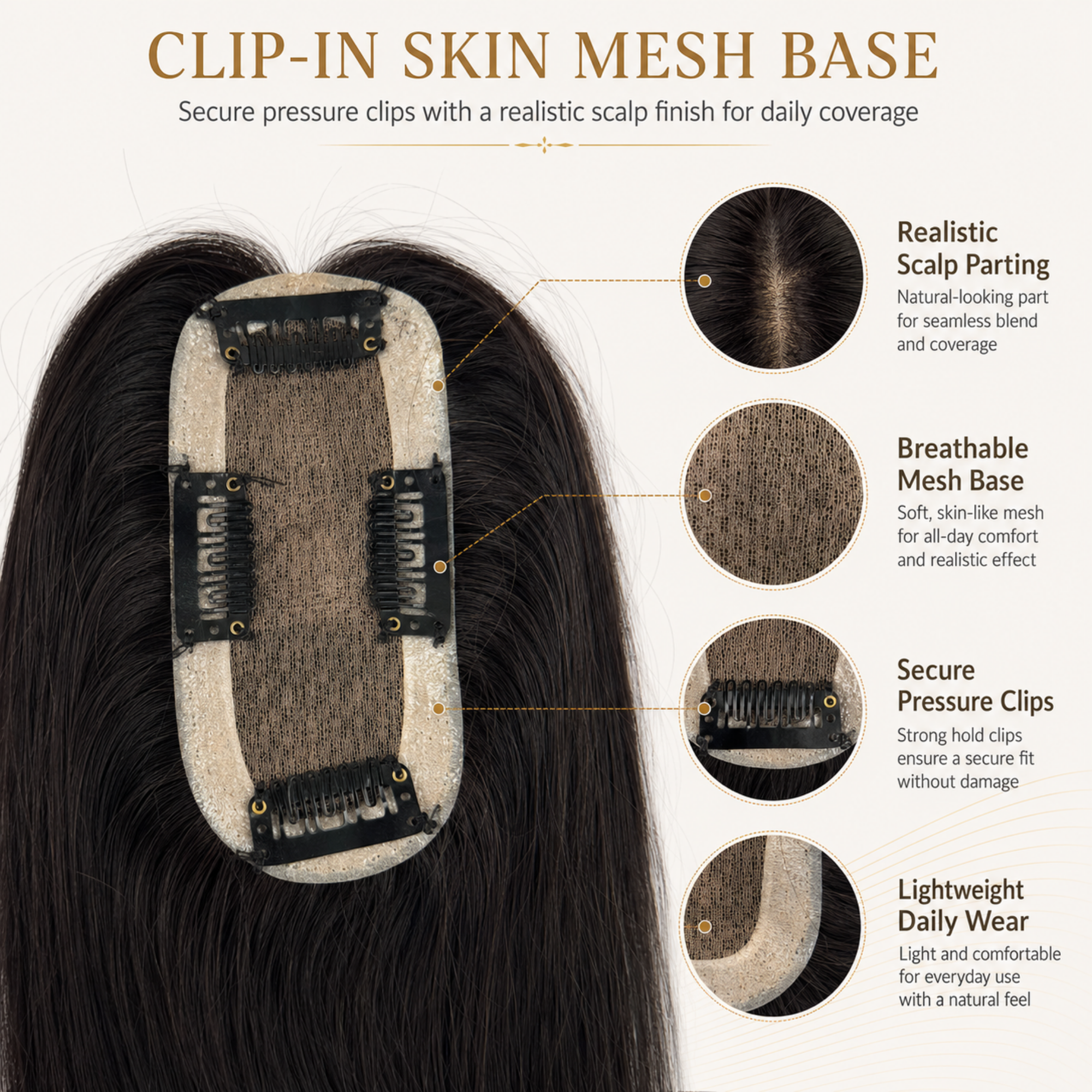 Hairzo 2x5 Bio Base Hair Topper | 100% Remy Virgin Human Hair Topper for Women | Natural Hair Volume & Parting Coverage Solution