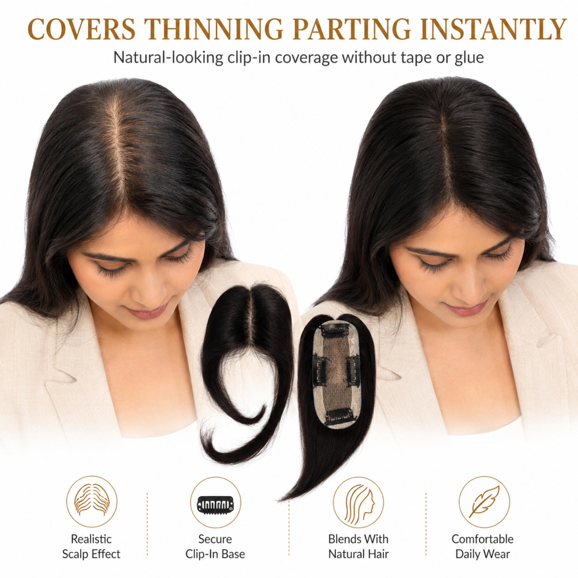 Hairzo 2x5 Bio Base Hair Topper | 100% Remy Virgin Human Hair Topper for Women | Natural Hair Volume & Parting Coverage Solution