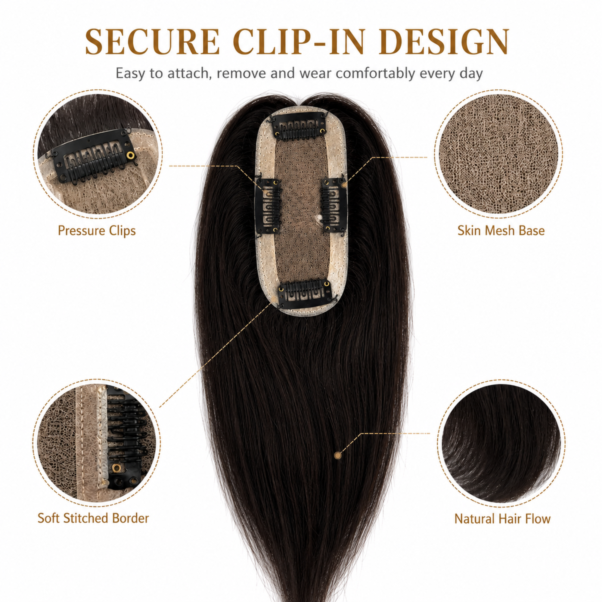Hairzo 2x5 Bio Base Hair Topper | 100% Remy Virgin Human Hair Topper for Women | Natural Hair Volume & Parting Coverage Solution