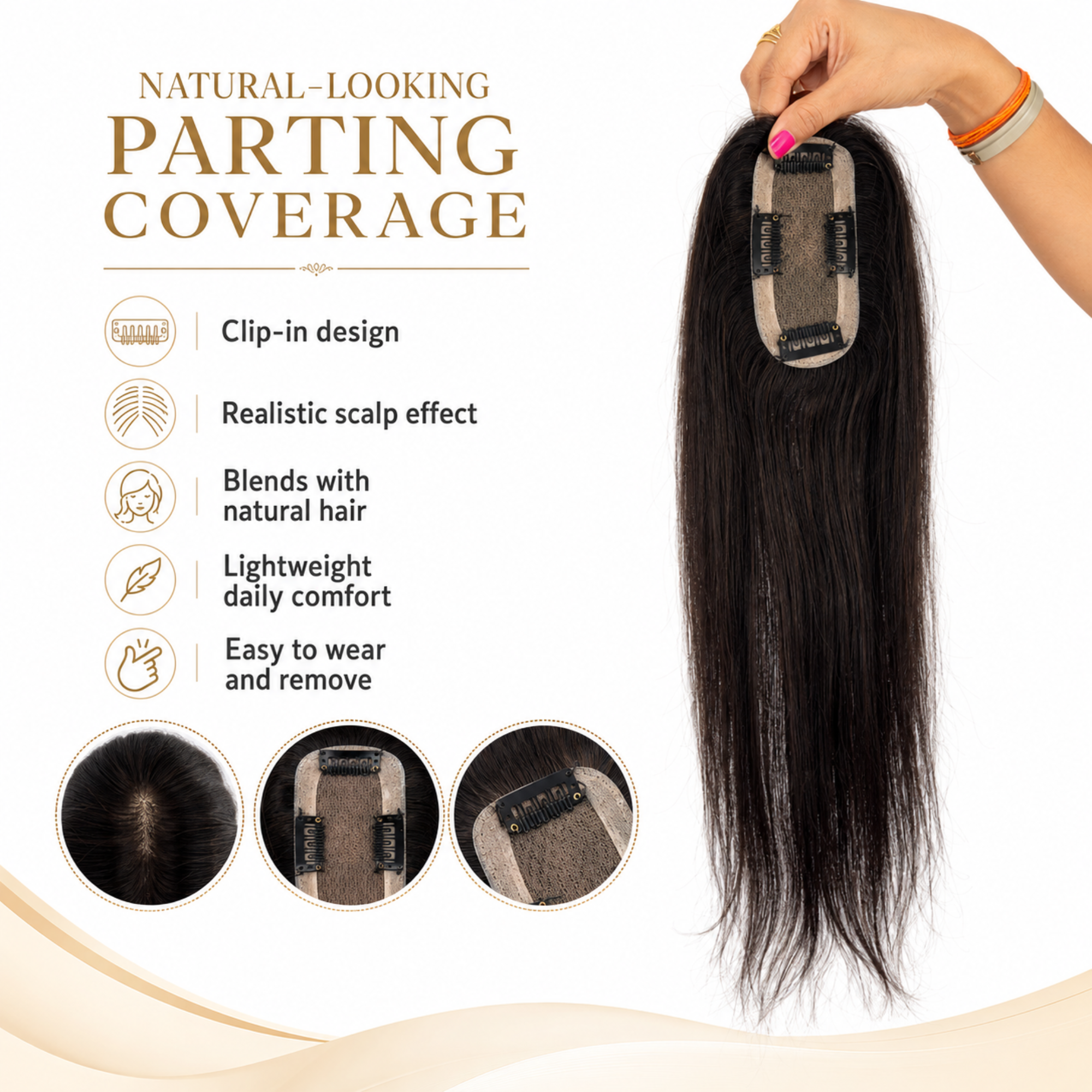 Hairzo 2x5 Bio Base Hair Topper | 100% Remy Virgin Human Hair Topper for Women | Natural Hair Volume & Parting Coverage Solution