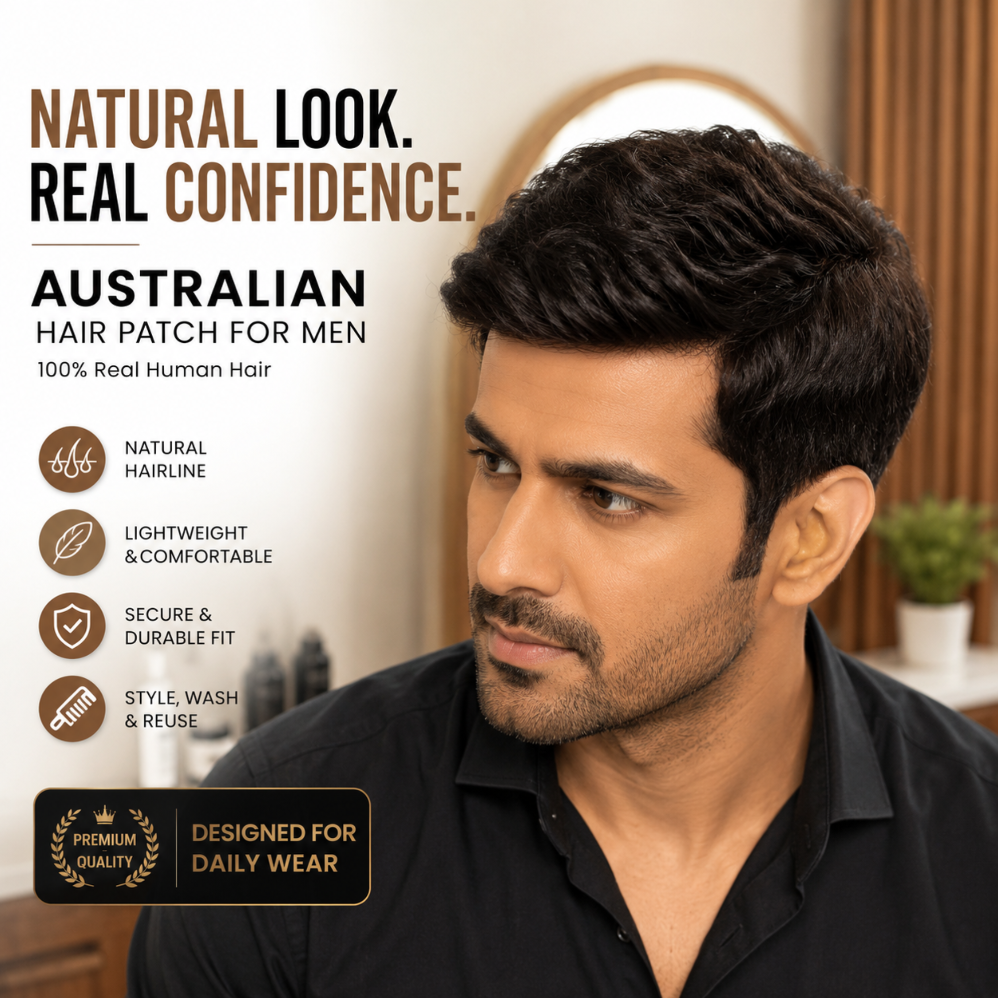 Hairzo Australian Hair Patch for Men – 100% Real Human Hair, 4D French Lace