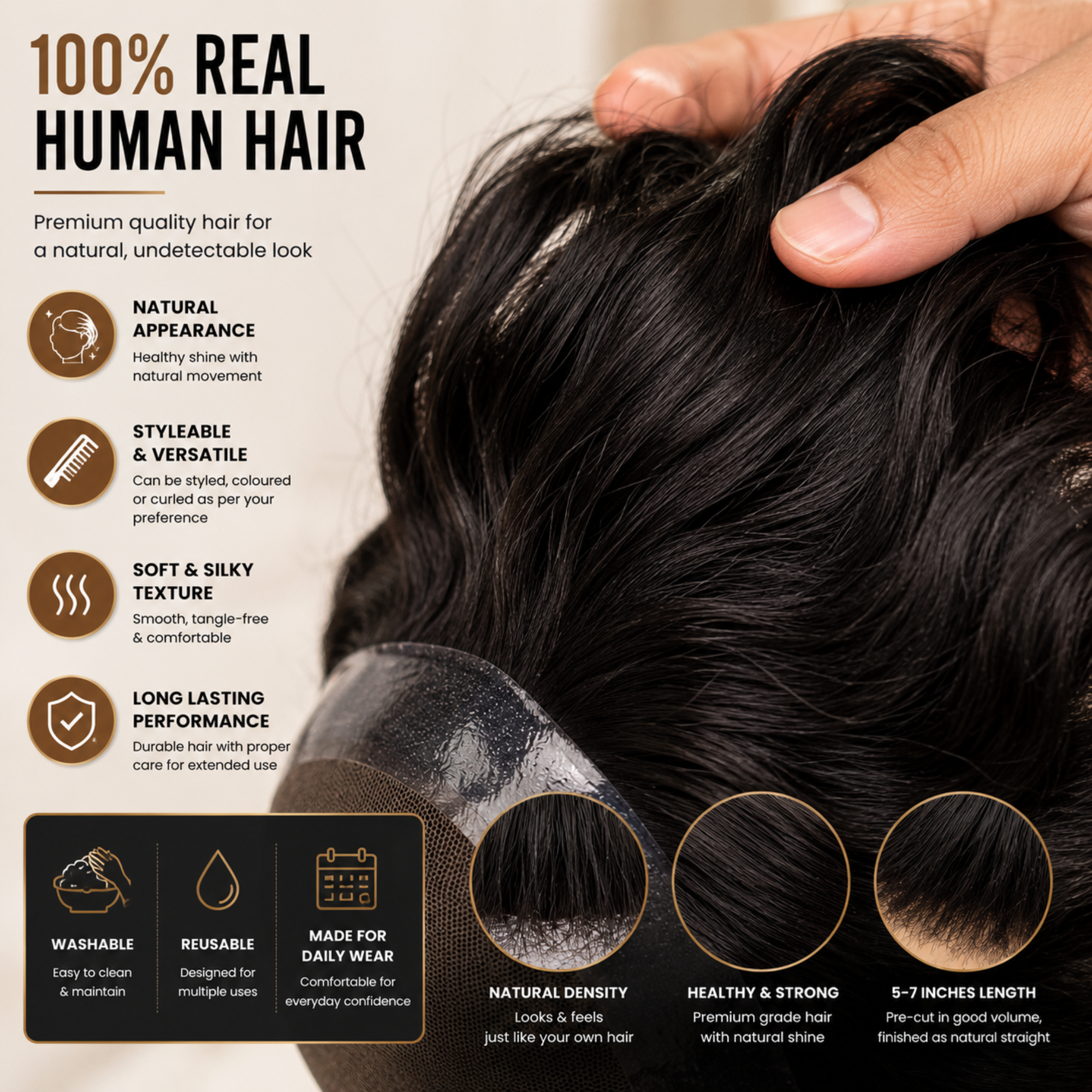 Hairzo Australian Hair Patch for Men – 100% Real Human Hair, 4D French Lace