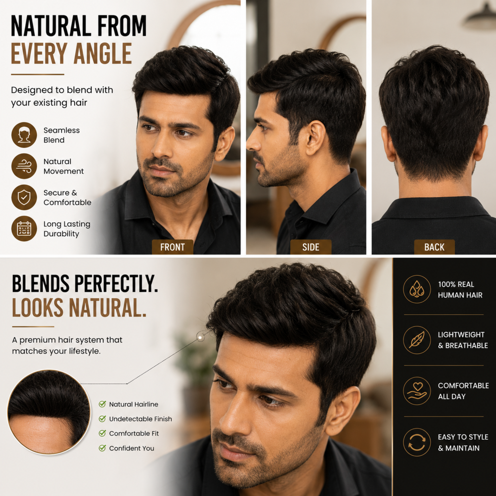 Hairzo Australian Hair Patch for Men – 100% Real Human Hair, 4D French Lace