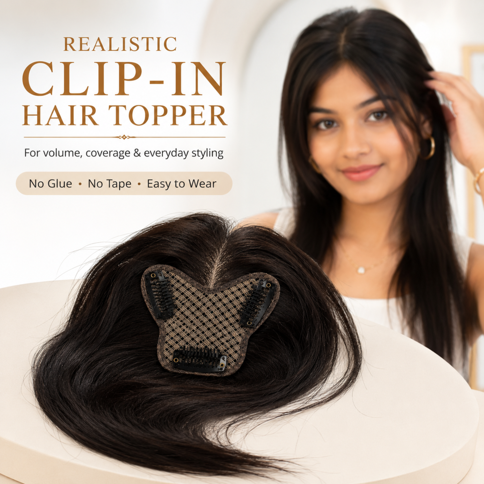 Hairzo 3 Clip Butterfly Hair Topper | Crown Volume Hair Topper for Women | Lightweight Clip-In Hair Topper for Thinning Hair & Parting Coverage