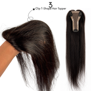 Hairzo T-Shape Clipless Silk Hair Topper | 100% Virgin Remy Human Hair Topper with Adjustable Band | Crown & Parting Coverage Hair Topper for Women