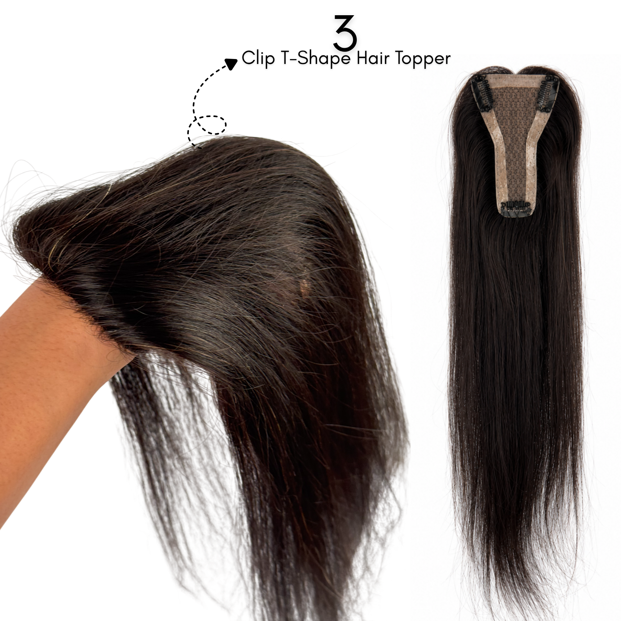 Hairzo T-Shape Clipless Silk Hair Topper | 100% Virgin Remy Human Hair Topper with Adjustable Band | Crown & Parting Coverage Hair Topper for Women