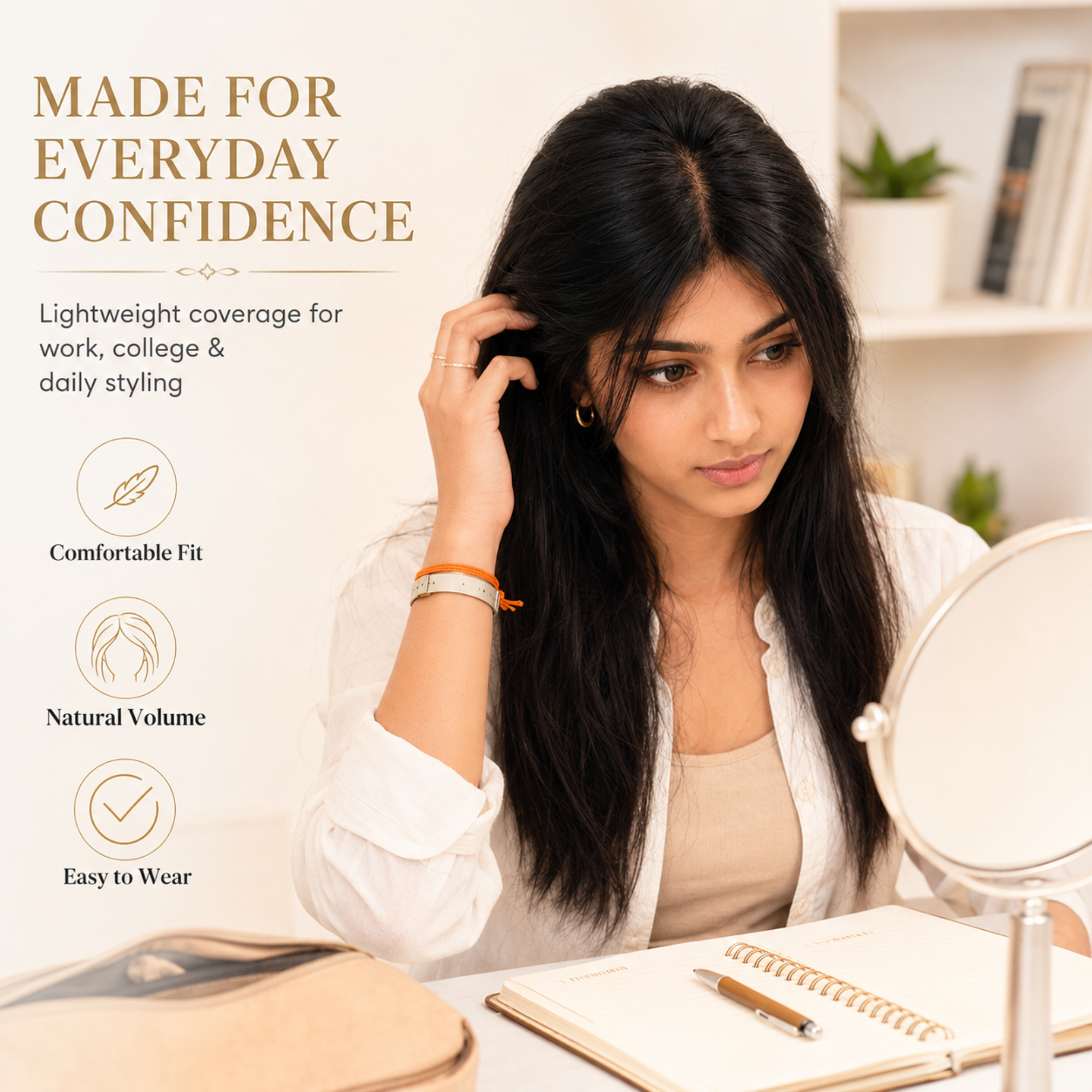 Hairzo T-Shape Clipless Silk Hair Topper | 100% Virgin Remy Human Hair Topper with Adjustable Band | Crown & Parting Coverage Hair Topper for Women