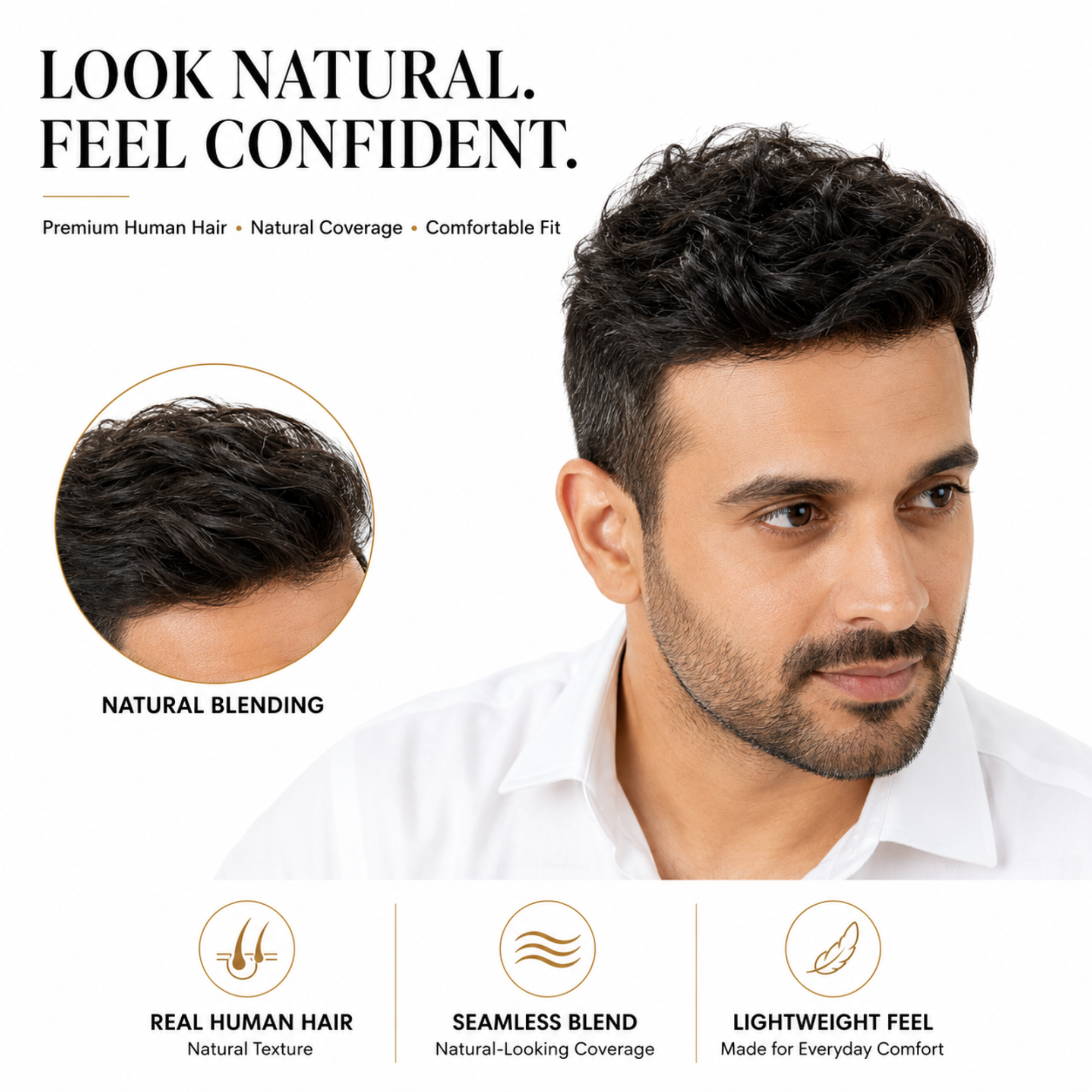 Hairzo Mirage Skin Base Hair Patch for Men – 100% Human Hair with Wide PU Border