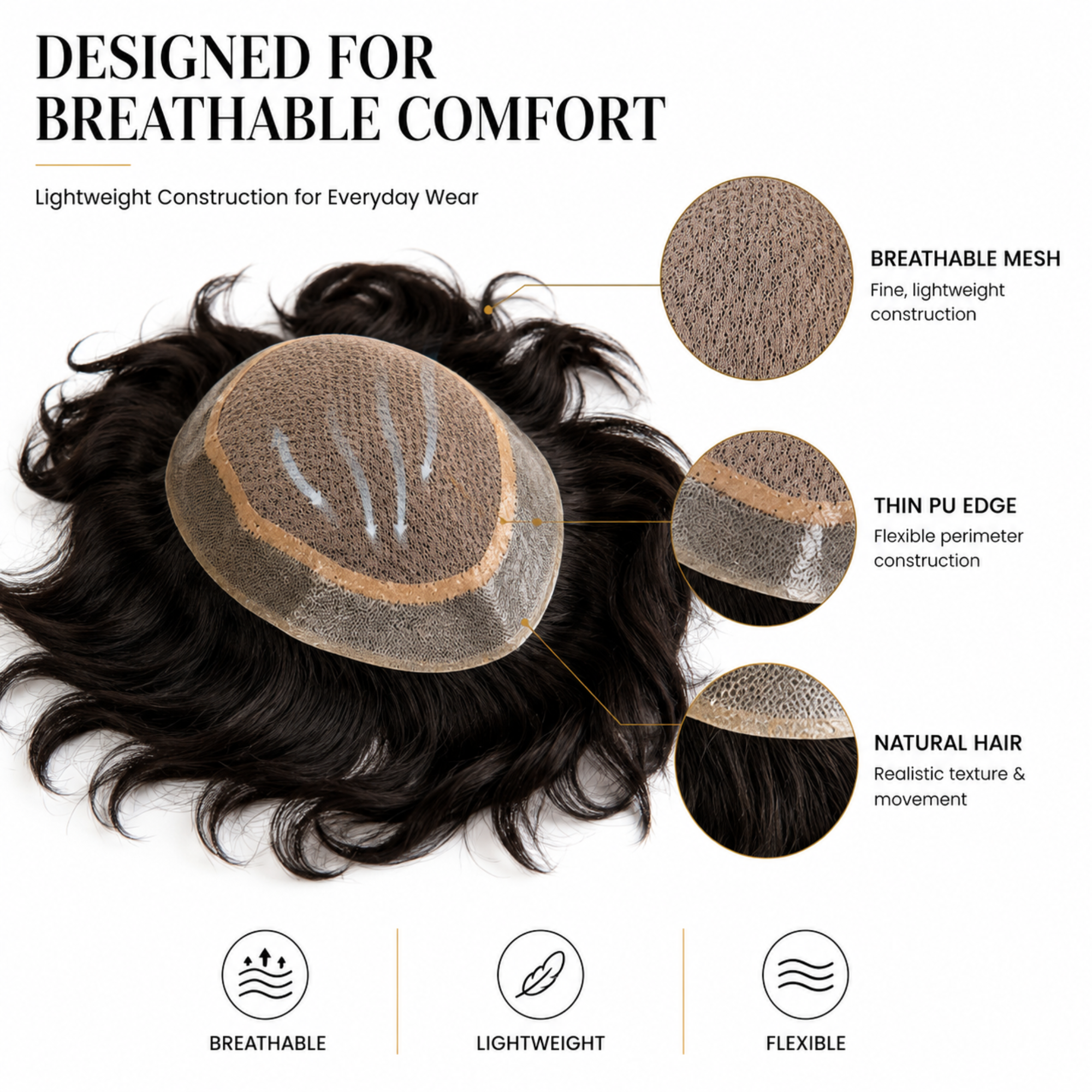 Hairzo Mirage Skin Base Hair Patch for Men – 100% Human Hair with Wide PU Border
