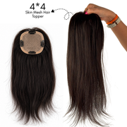 Hairzo 4x4 Skin Mesh Hair Topper | 100% Virgin Remy Human Hair Topper for Women | Natural Crown Coverage & Volume Enhancement Hairpiece