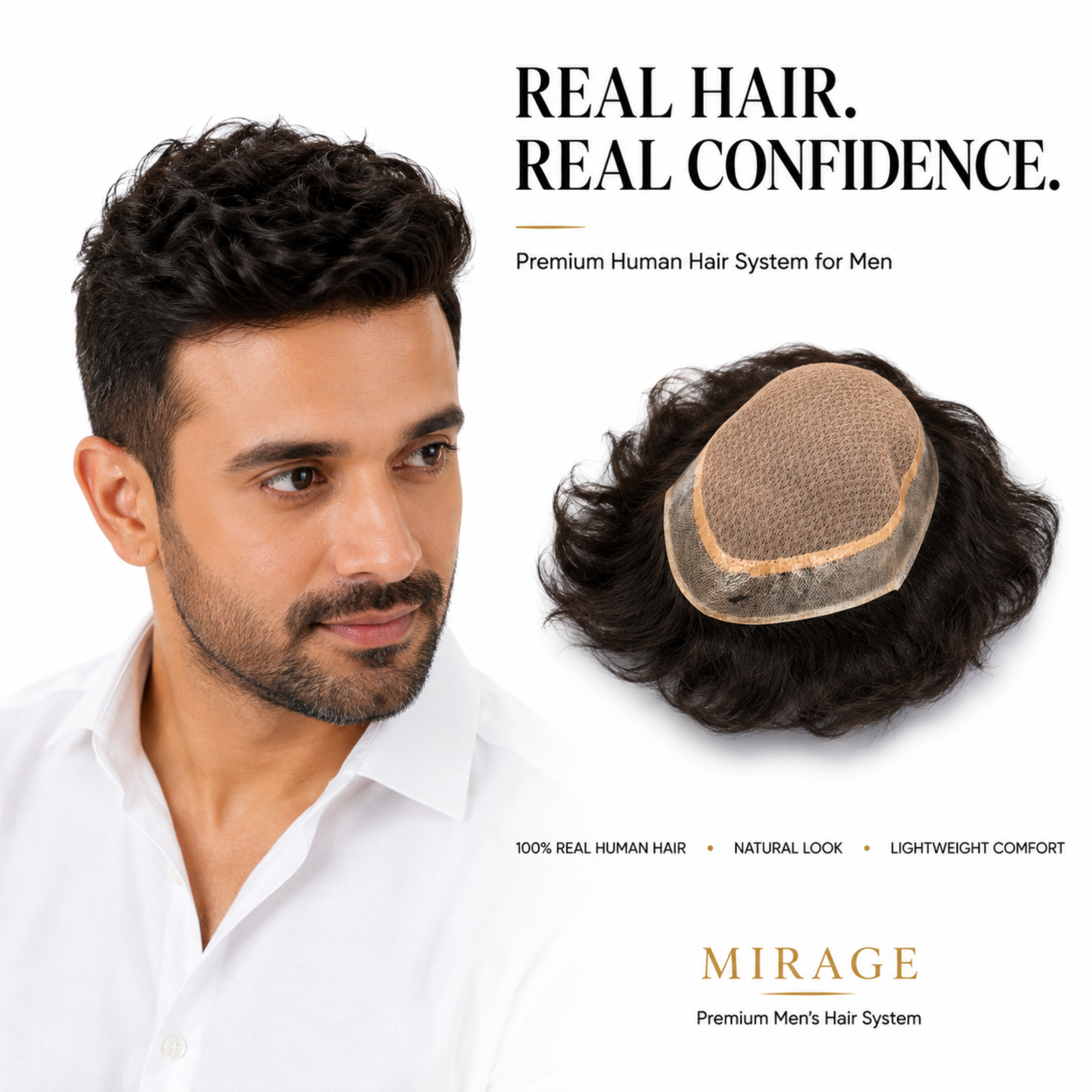 Hairzo Mirage Skin Base Hair Patch for Men – 100% Human Hair with Wide PU Border