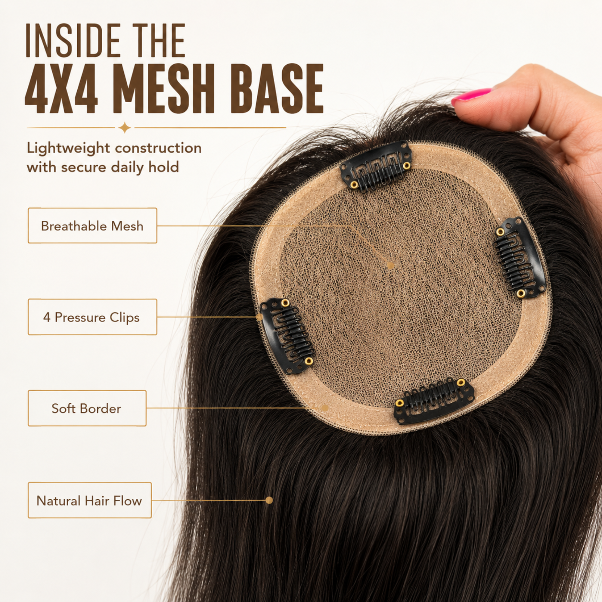 Hairzo 4x4 Skin Mesh Hair Topper | 100% Virgin Remy Human Hair Topper for Women | Natural Crown Coverage & Volume Enhancement Hairpiece