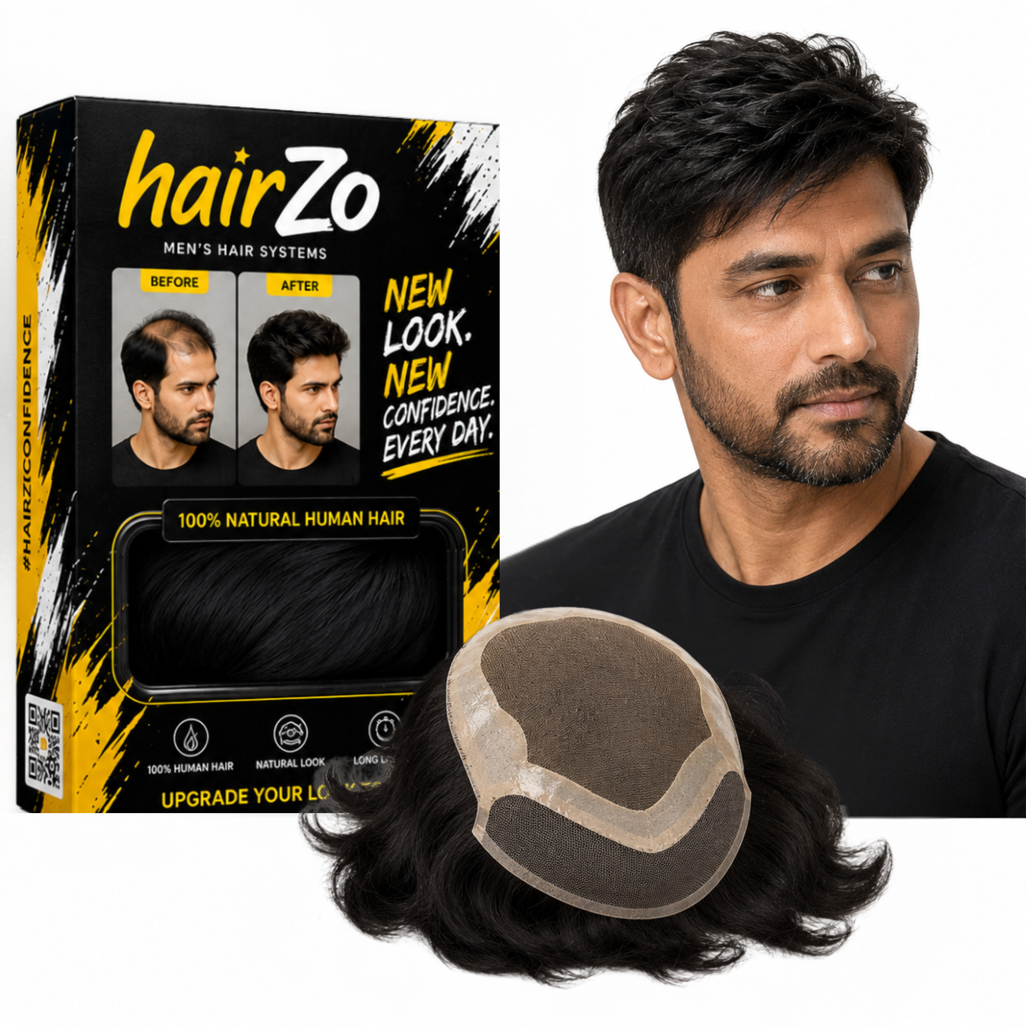 Hairzo Mono Front Lace Hair Patch for Men – 100% Real Human Hair with PU Perimeter