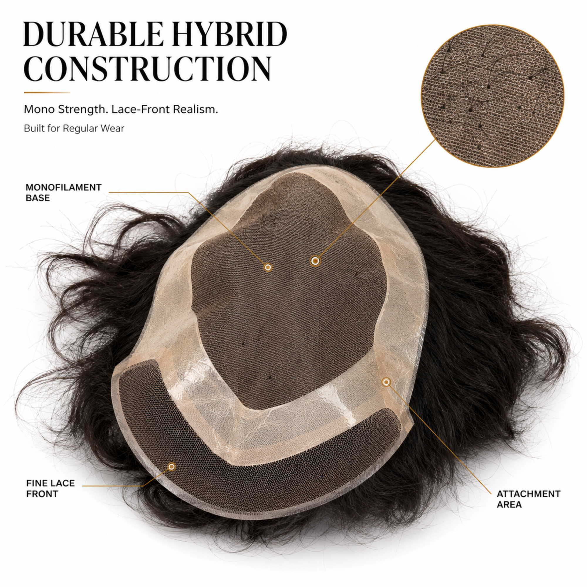 Hairzo Mono Front Lace Hair Patch for Men – 100% Real Human Hair with PU Perimeter