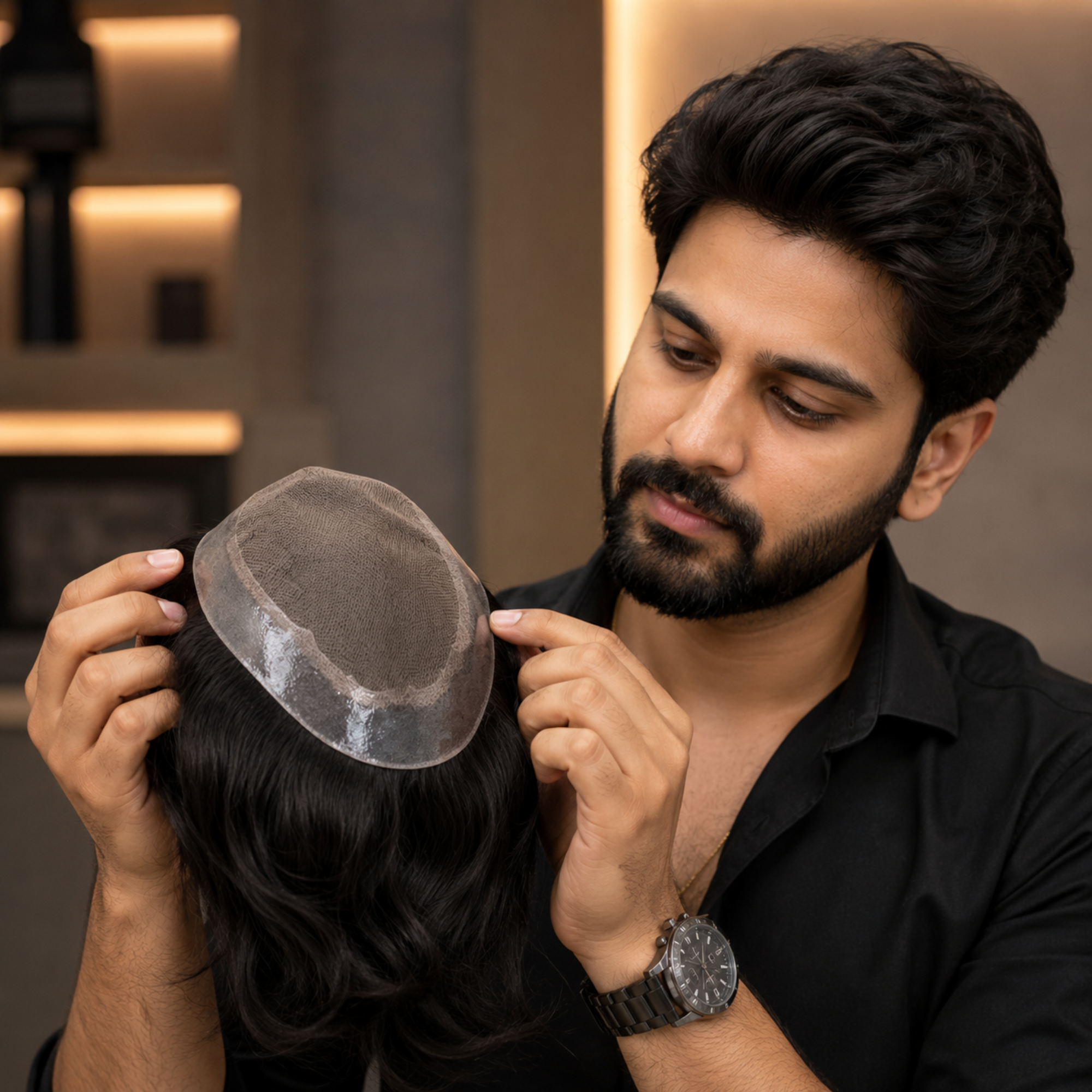 Hairzo BMW Smart Hair Patch for Men | 100% Real Human Hair Toupee with 3X Optical Base & Slim PU Perimeter | Natural Hair Replacement System for Bald Men