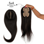 Hairzo 5x4 Skin Mesh Hair Topper | 100% Human Hair Topper for Women | Clip-In Hair Topper for Thinning Hair & Bald Spot Coverage