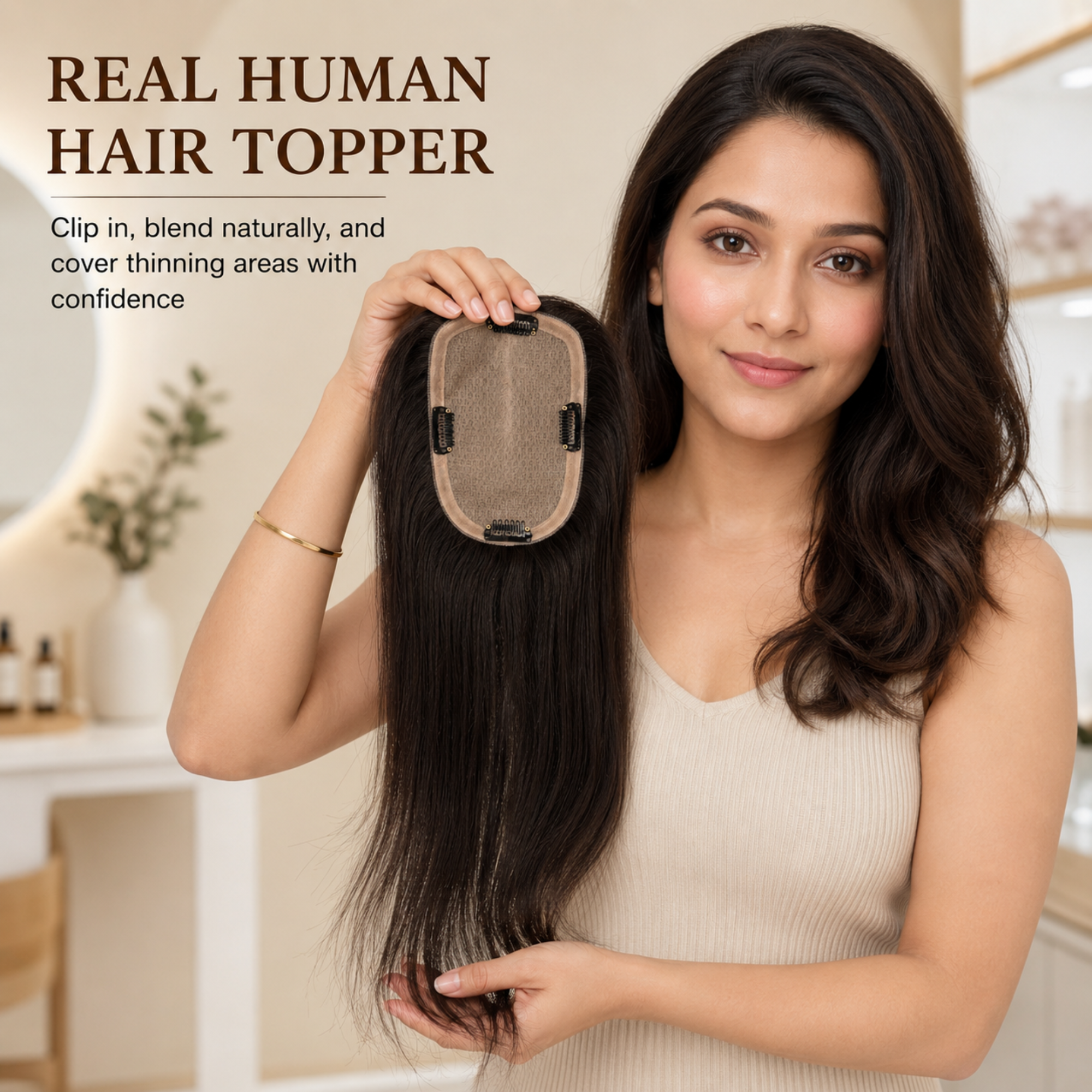 Hairzo 5x4 Skin Mesh Hair Topper | 100% Human Hair Topper for Women | Clip-In Hair Topper for Thinning Hair & Bald Spot Coverage
