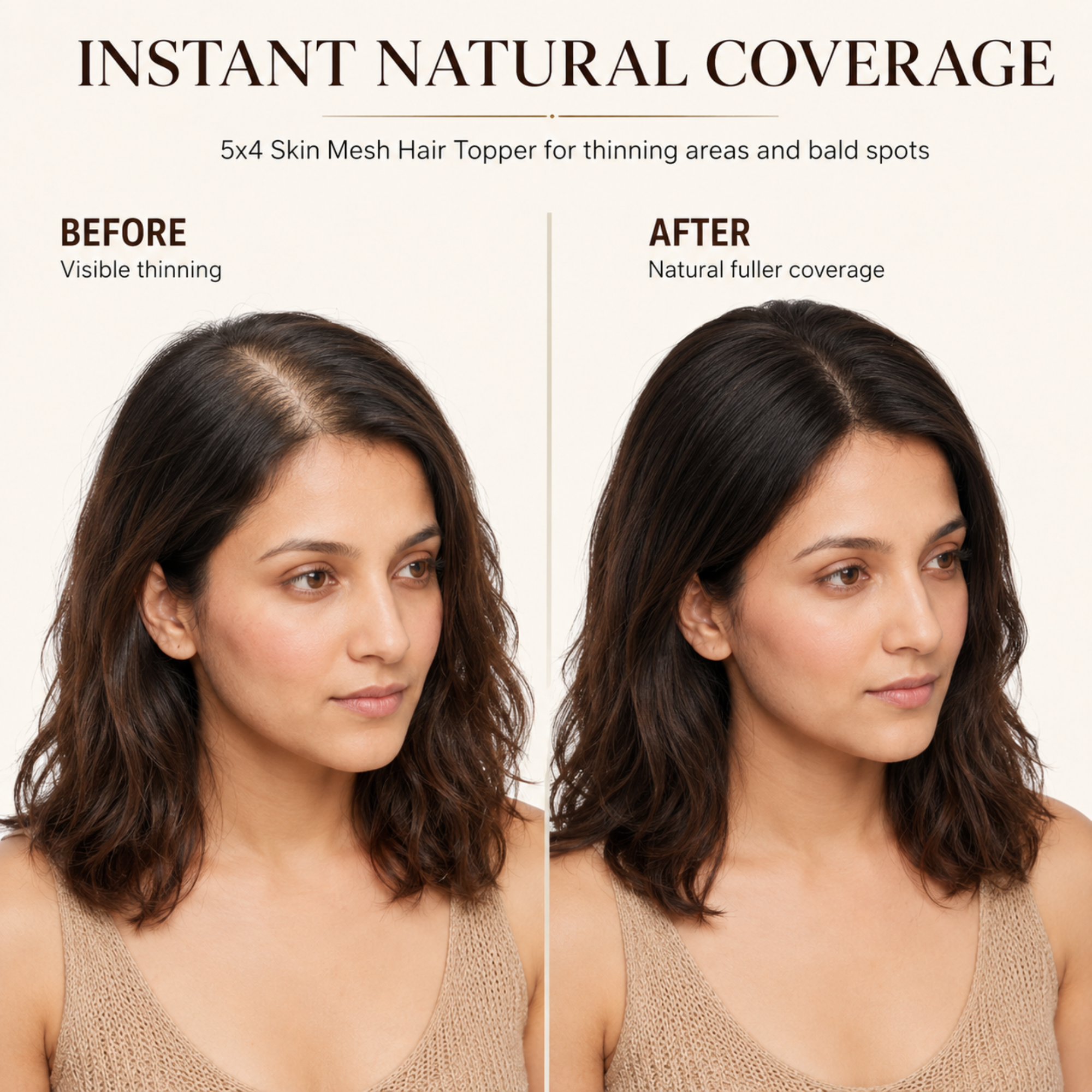 Hairzo 5x4 Skin Mesh Hair Topper | 100% Human Hair Topper for Women | Clip-In Hair Topper for Thinning Hair & Bald Spot Coverage