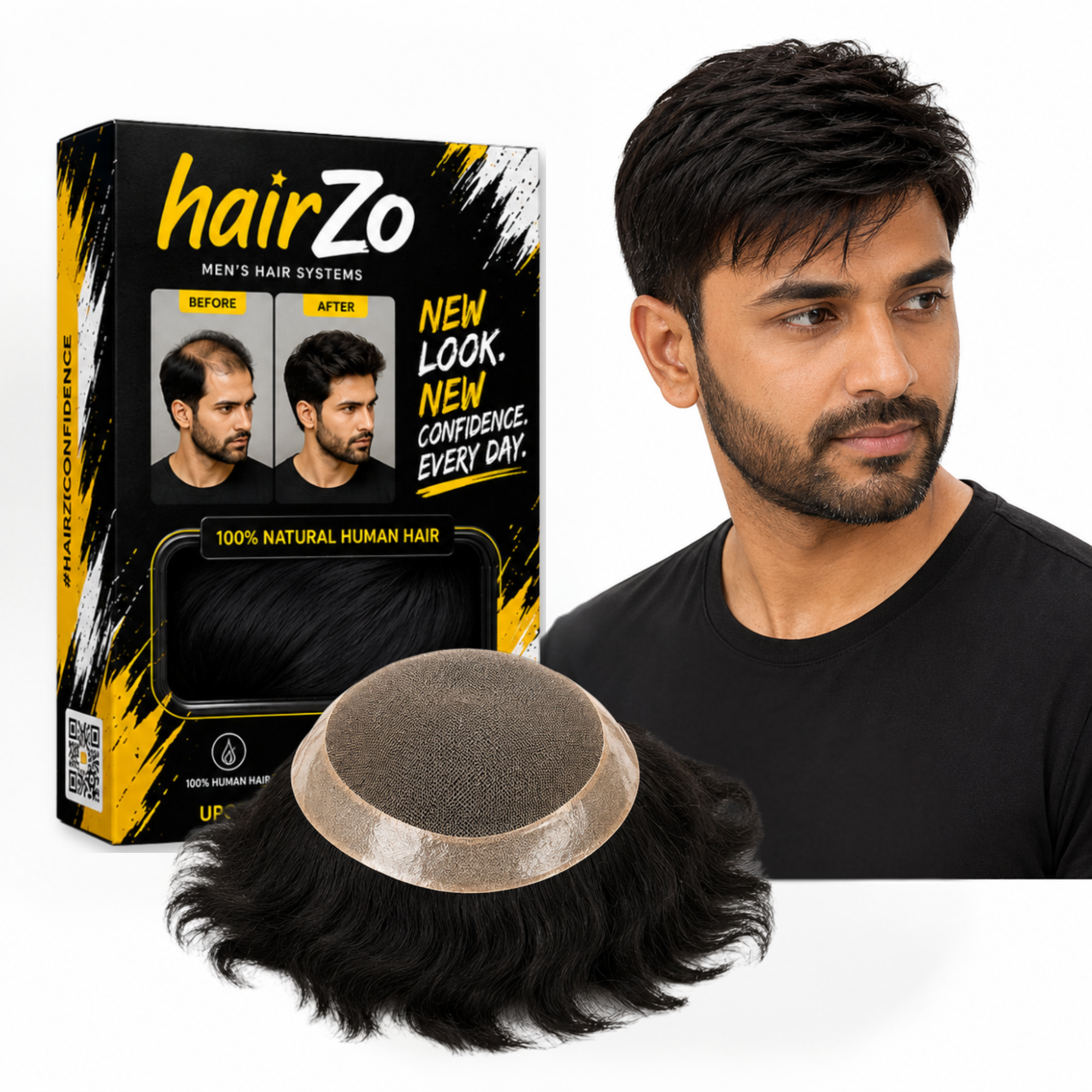 Hairzo Monofilament Hair Patch for Men – 100% Real Human Hair with PU Perimeter