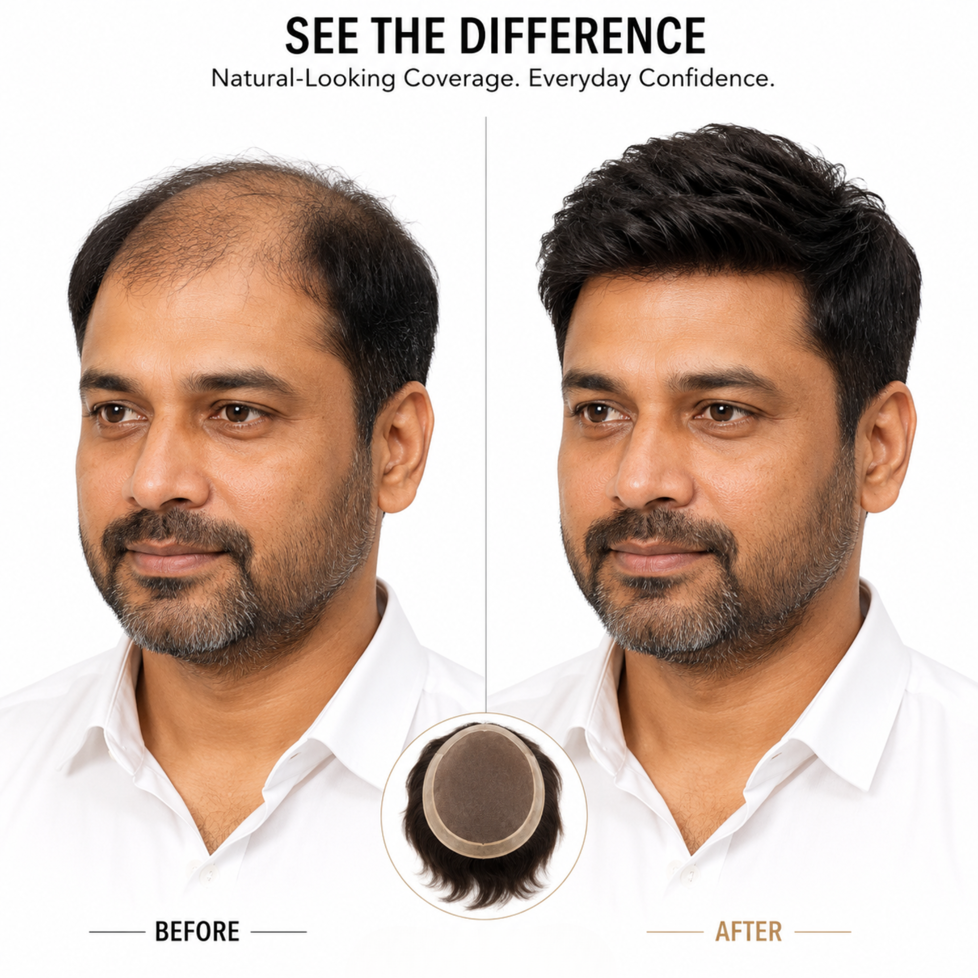 Hairzo Monofilament Hair Patch for Men – 100% Real Human Hair with PU Perimeter