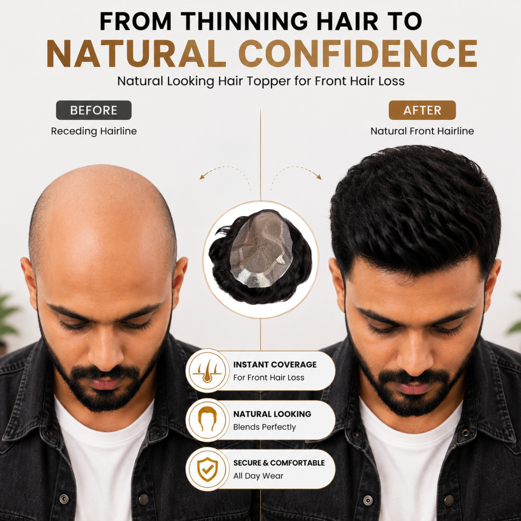 Hairzo BMW Smart Hair Patch for Men | 100% Real Human Hair Toupee with 3X Optical Base & Slim PU Perimeter | Natural Hair Replacement System for Bald Men