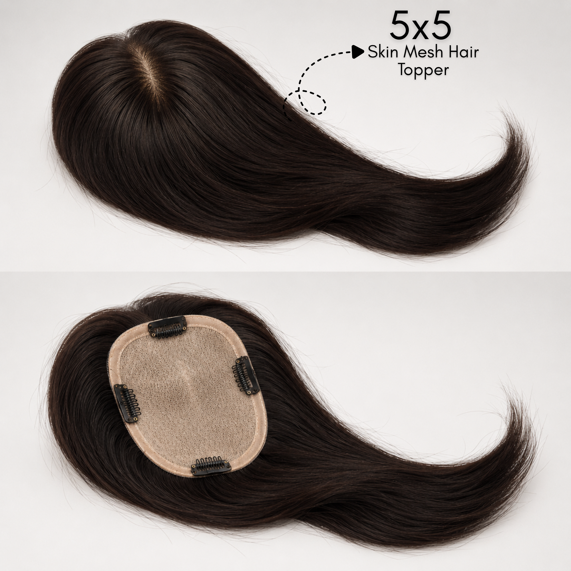 Hairzo 5x5 Skin Mesh Hair Topper | 100% Human Hair Topper for Women | Clip-In Crown Coverage Hair Topper for Thinning Hair & Bald Spots