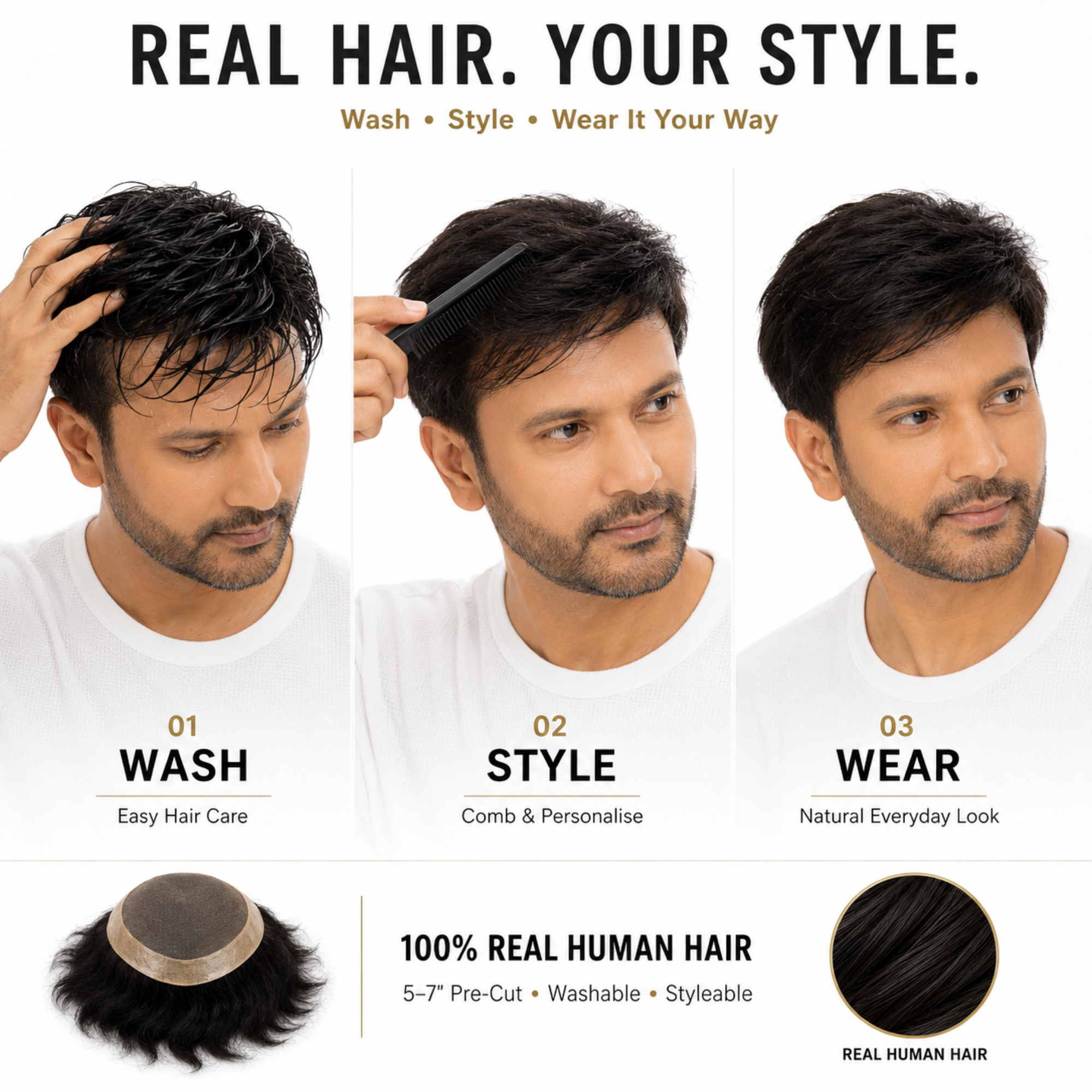 Hairzo Monofilament Hair Patch for Men – 100% Real Human Hair with PU Perimeter