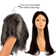 Hairzo Front Lace Expandable Skin Mesh Ladies Wig | 100% Human Hair Wig for Women | Monofilament Top Full Wig with Natural Hairline