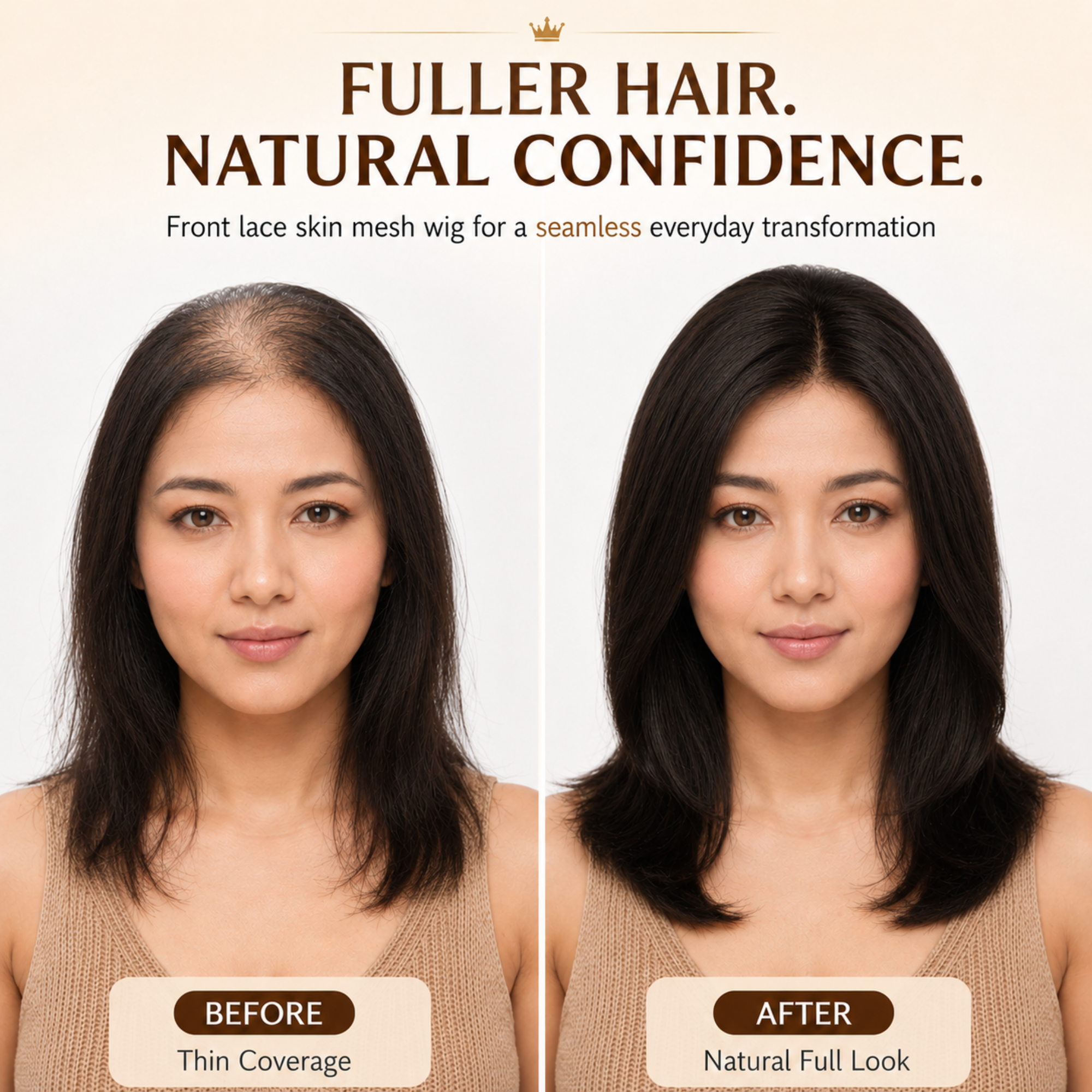 Hairzo Front Lace Expandable Skin Mesh Ladies Wig | 100% Human Hair Wig for Women | Monofilament Top Full Wig with Natural Hairline