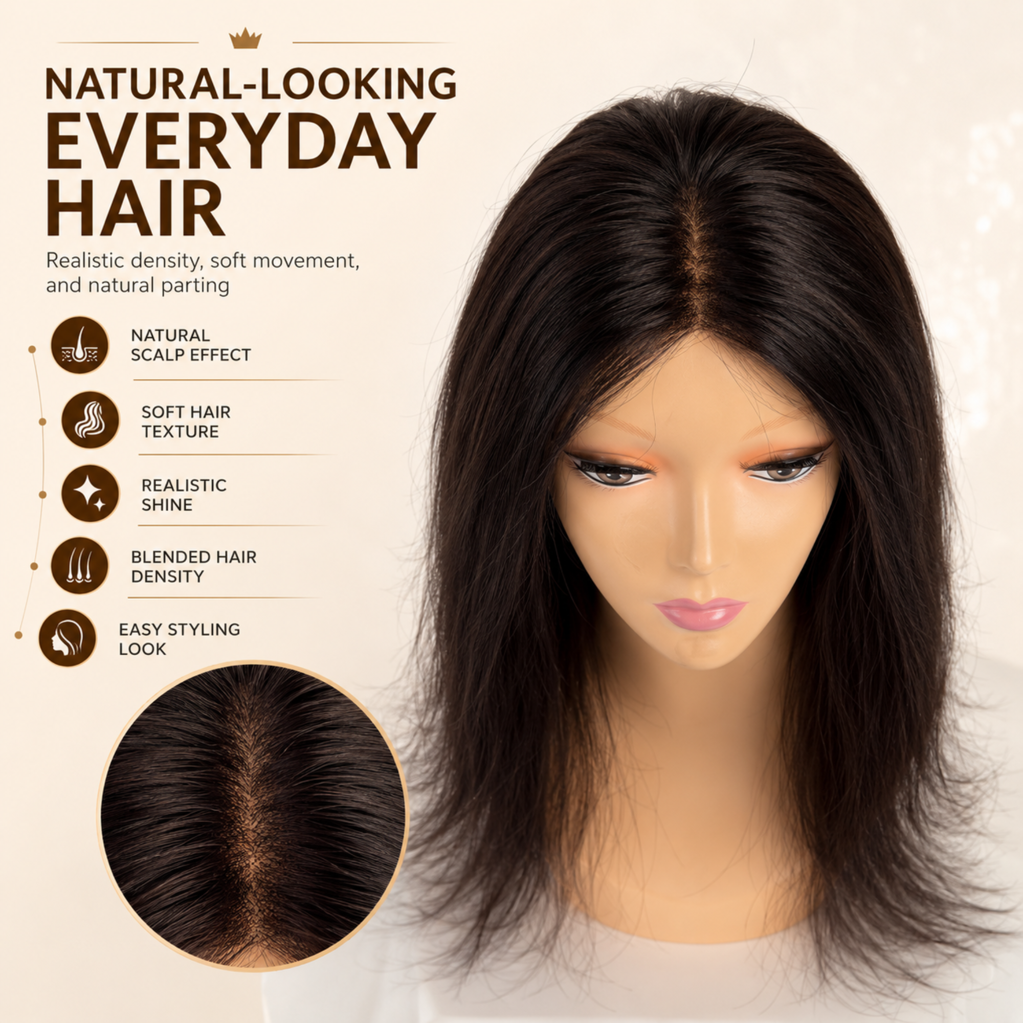 Hairzo Multi Combing Silicone Hair Wig for Women | Secure Grip Wig with Silicone Cap & Multiple Combs | Natural Looking Full Coverage Wig