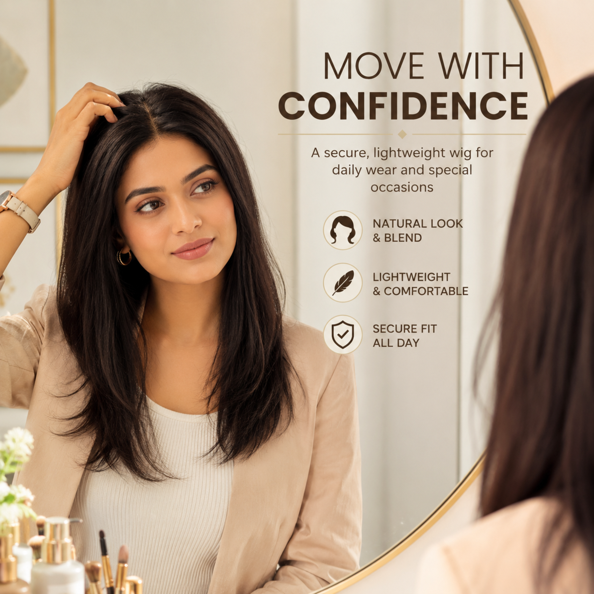 Hairzo Multi Combing Silicone Hair Wig for Women | Secure Grip Wig with Silicone Cap & Multiple Combs | Natural Looking Full Coverage Wig