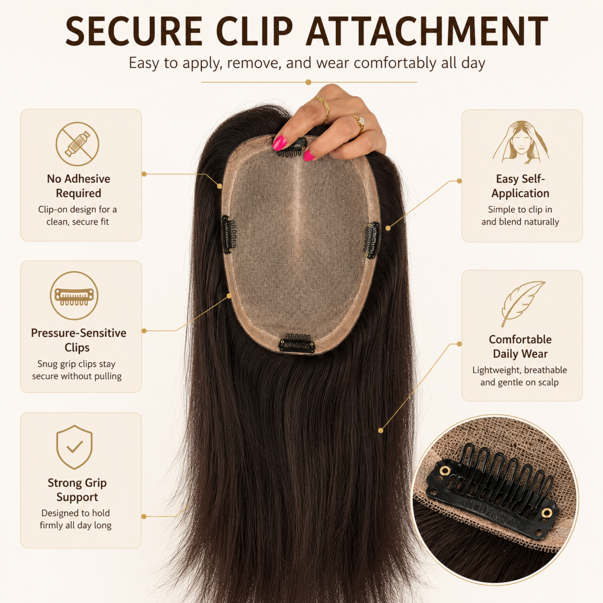 Hairzo Skin Hair Topper 7x6 for Women | 100% Human Hair Topper for Crown Coverage, Volume & Thinning Hair Solution