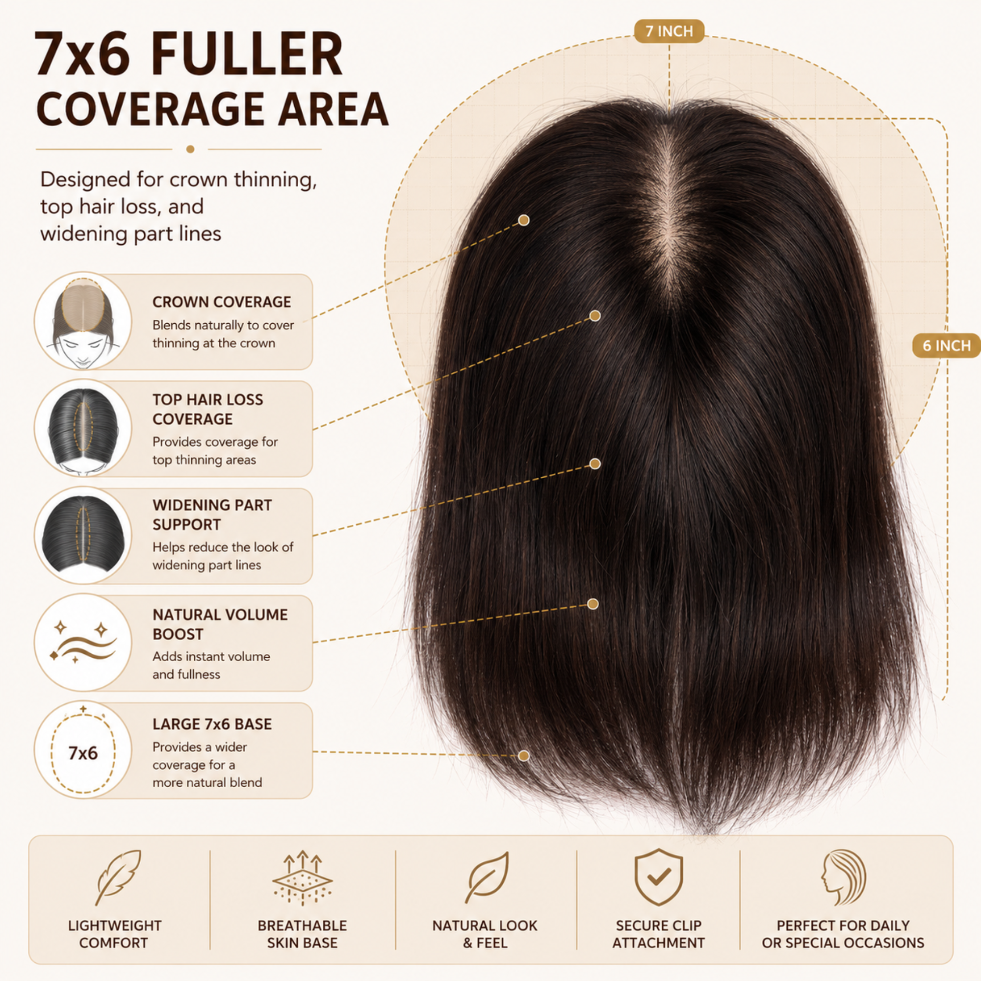 Hairzo Skin Hair Topper 7x6 for Women | 100% Human Hair Topper for Crown Coverage, Volume & Thinning Hair Solution