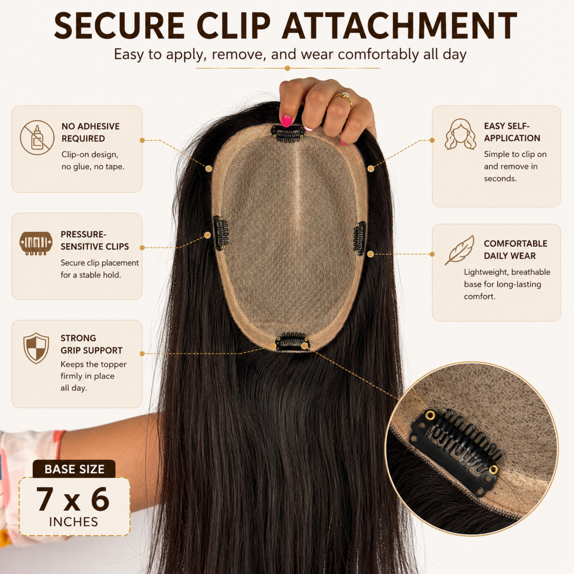 Hairzo Skin Hair Topper 7x6 for Women | 100% Human Hair Topper for Crown Coverage, Volume & Thinning Hair Solution