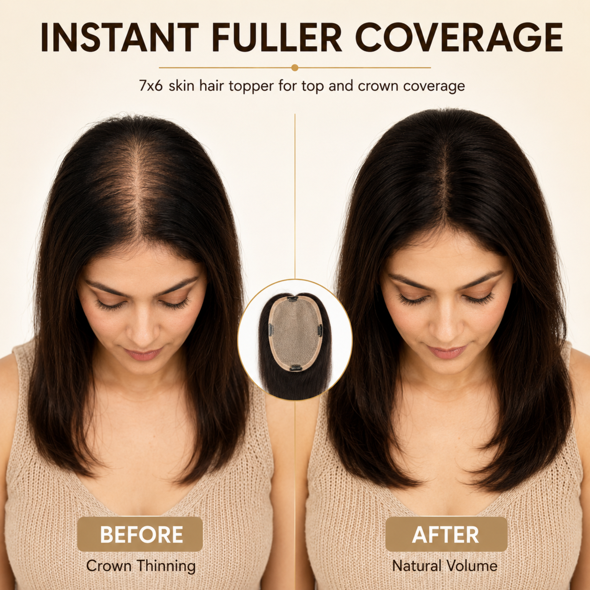 Hairzo Skin Hair Topper 7x6 for Women | 100% Human Hair Topper for Crown Coverage, Volume & Thinning Hair Solution