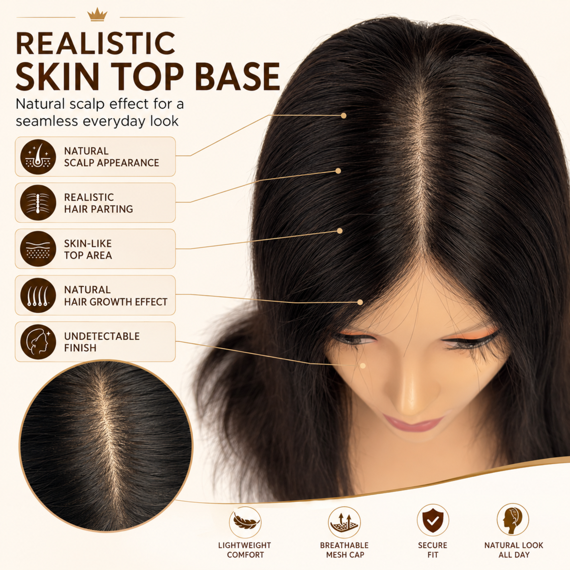 Hairzo Skin Mesh Ladies Hair Wig | 100% Human Hair Wig for Women | Breathable Mesh Cap Wig with Natural Scalp Effect