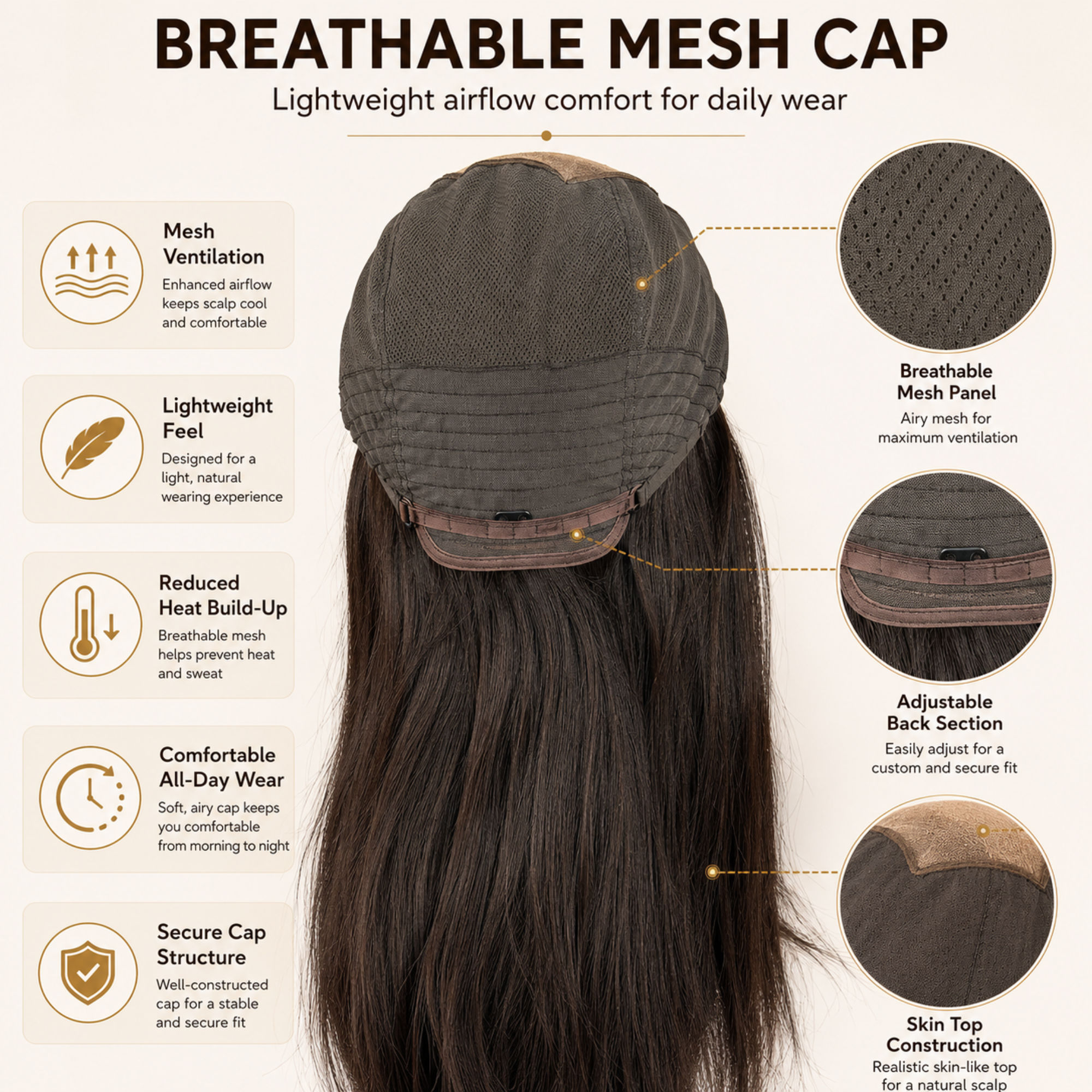 Hairzo Skin Mesh Ladies Hair Wig | 100% Human Hair Wig for Women | Breathable Mesh Cap Wig with Natural Scalp Effect