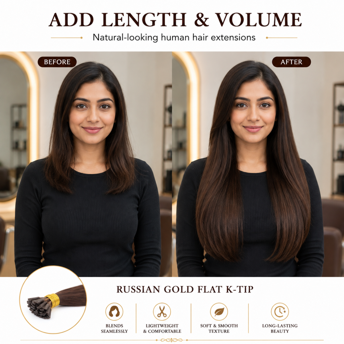 Hairzo Russian Gold Flat K-Tip Human Hair Extensions – Double Drawn Russian Remy Hair, 25 Strands