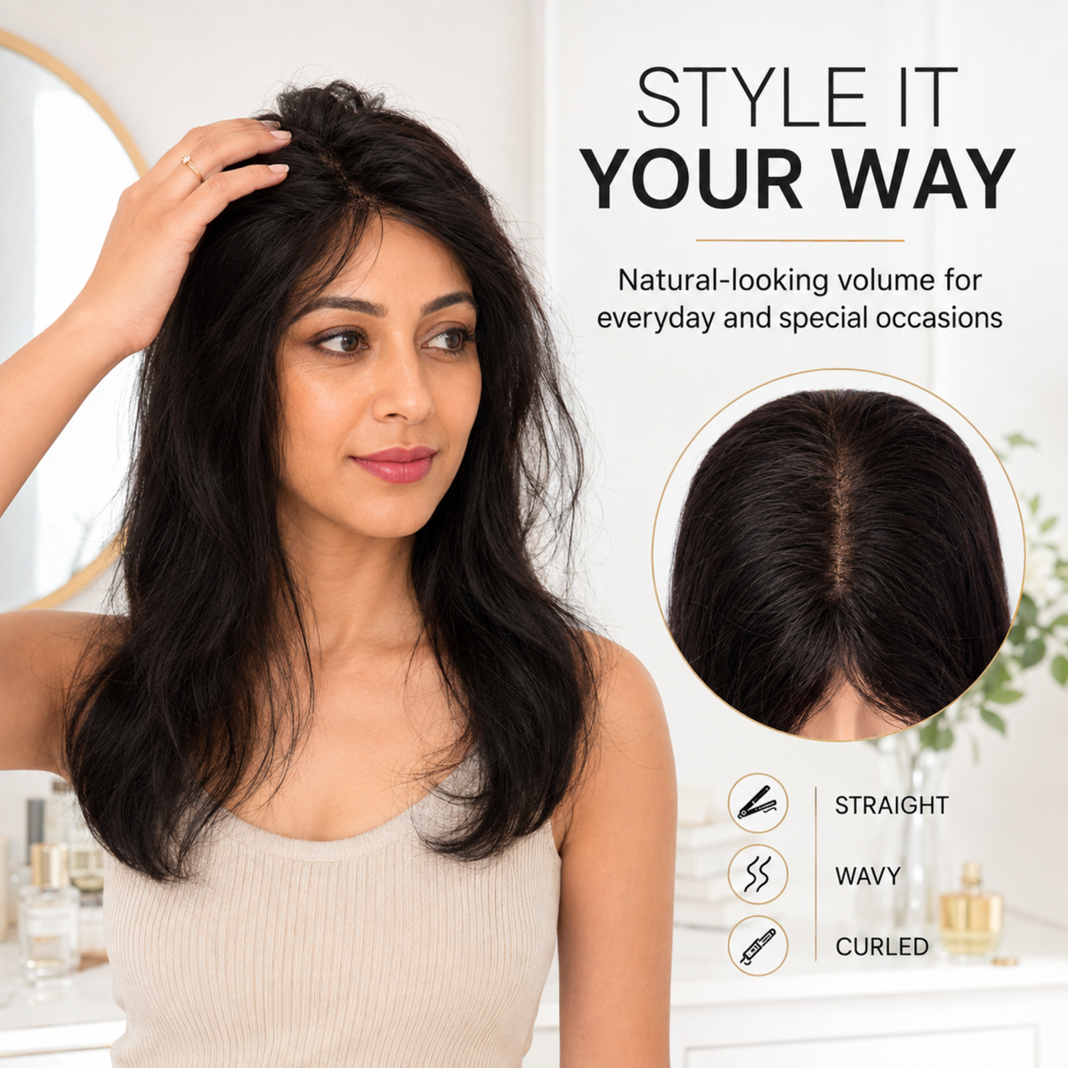 Hairzo Monofilament Hair Topper for Women – 100% Human Hair