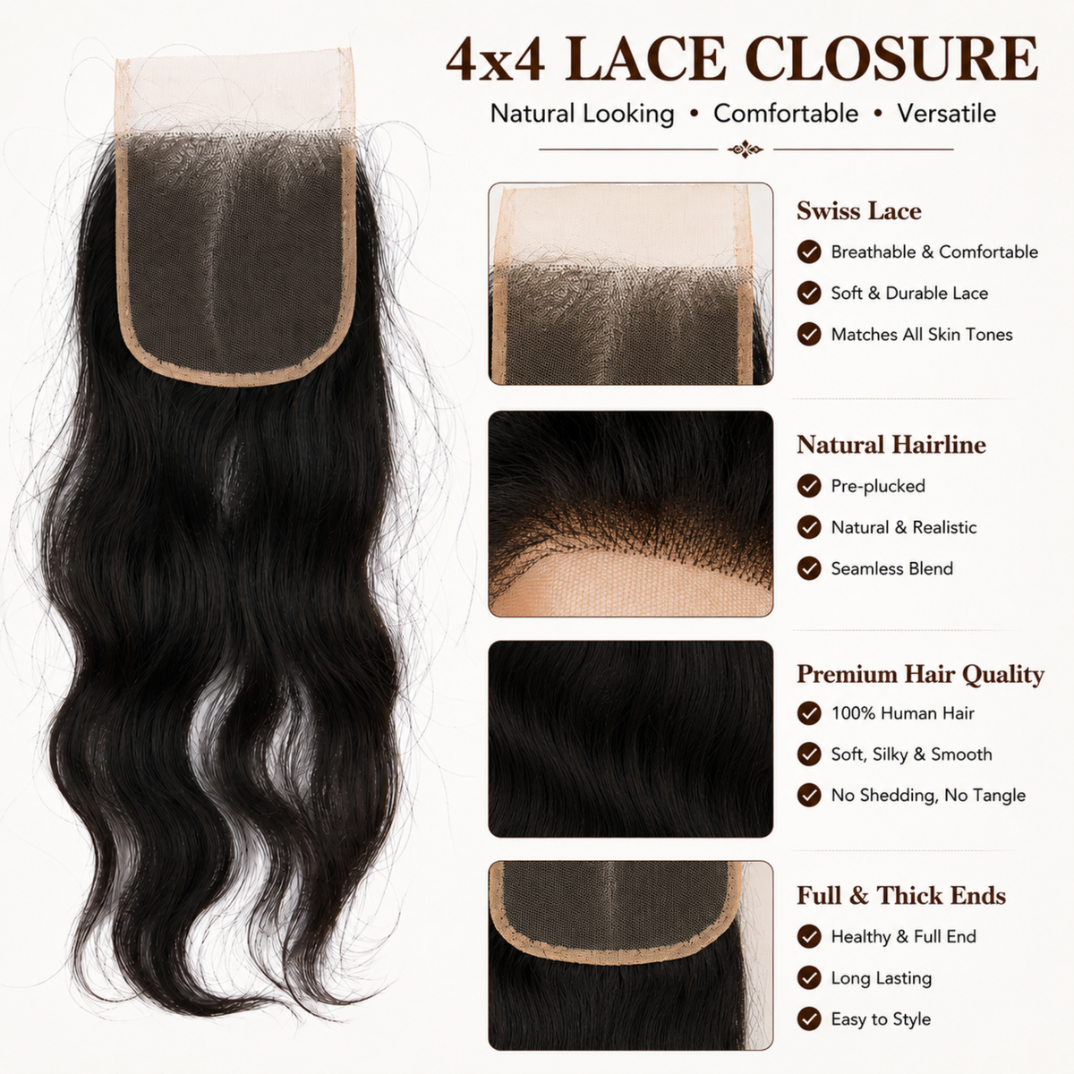 Hairzo Lace Closure for Women – 100% Human Hair