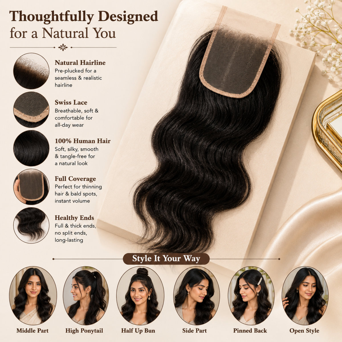 Hairzo Lace Closure for Women – 100% Human Hair