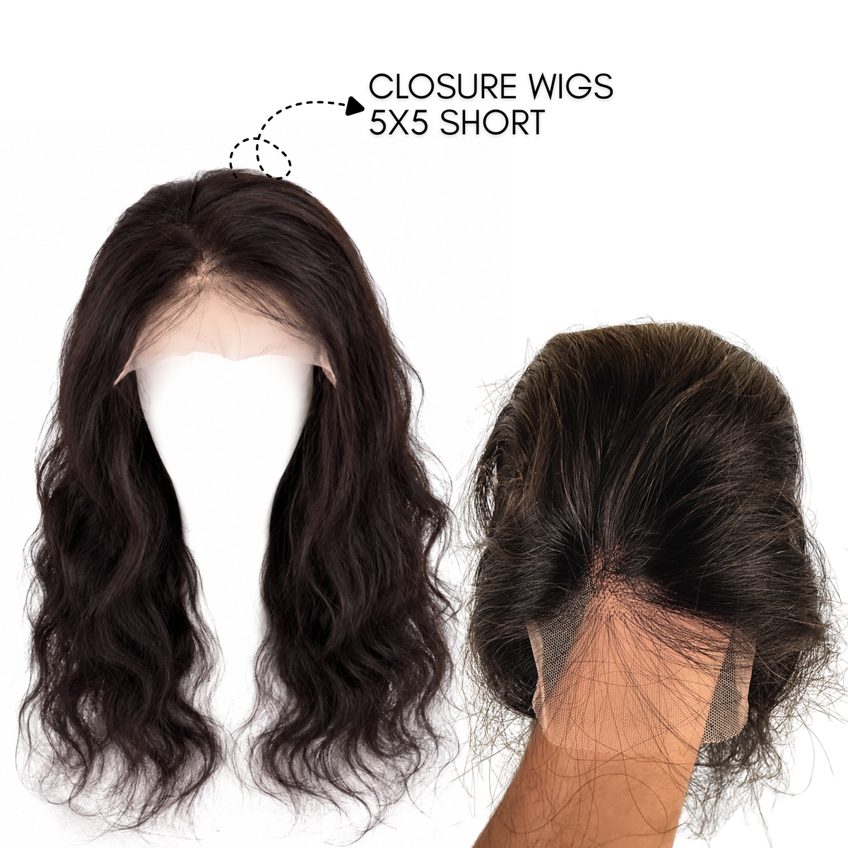 Hairzo 5×5 Short Closure Wig for Women – 100% Human Hair, Natural Black, Clear Front Hairline