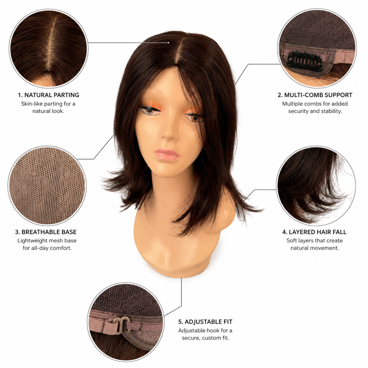 Hairzo Multi Combing Skin Hair Wig for Women – Human Hair Wig  for Thinning Hair